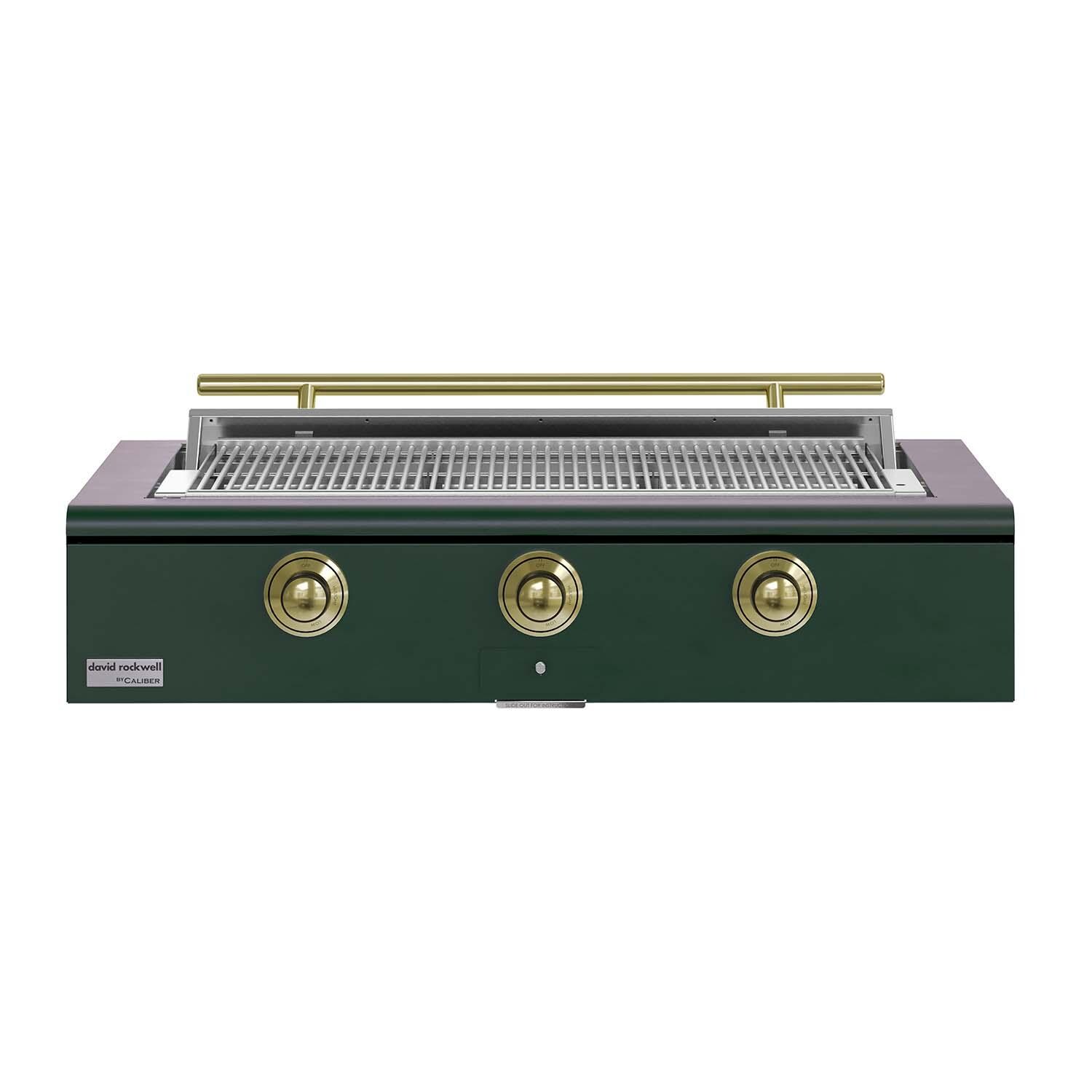 Caliber CRG-48BL00-A-086-H01 48-in Propane Built-In Rockwell Grill - Emerald w/ Brass Hardware - White Background thumbnail