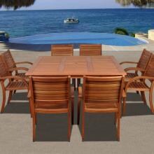 Amazonia Arizona 8-Person Eucalyptus Patio Dining Set With Stacking Chairs image