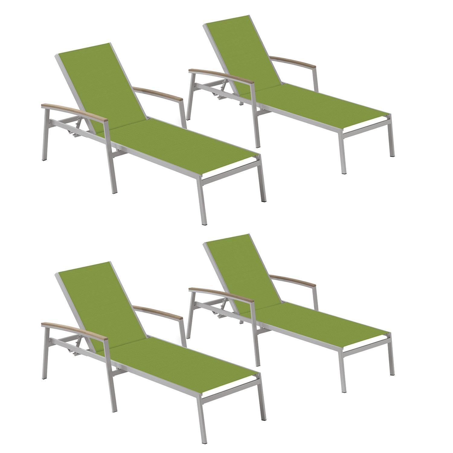 Oxford Garden Travira 4 Pc Composite Sling & Aluminum Chaise Lounge W/ Vintage Tekwood Arm Caps in Flint/Go Green thumbnail