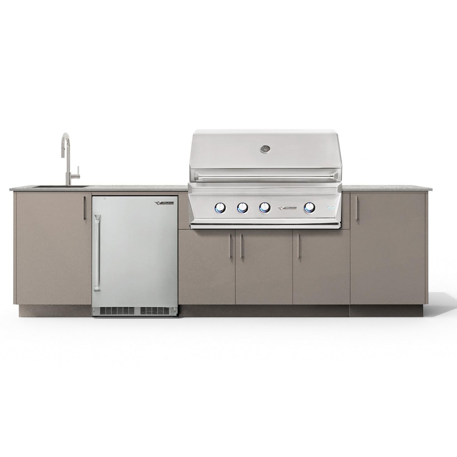 Urban Bonfire Dew 42 Outdoor Kitchen w/ Twin Eagles Propane Grill, Sink, Refrigerator, Keon Dekton Countertop & Clay Finish - B-Dew-42-TwinEagles-Keon-Clay