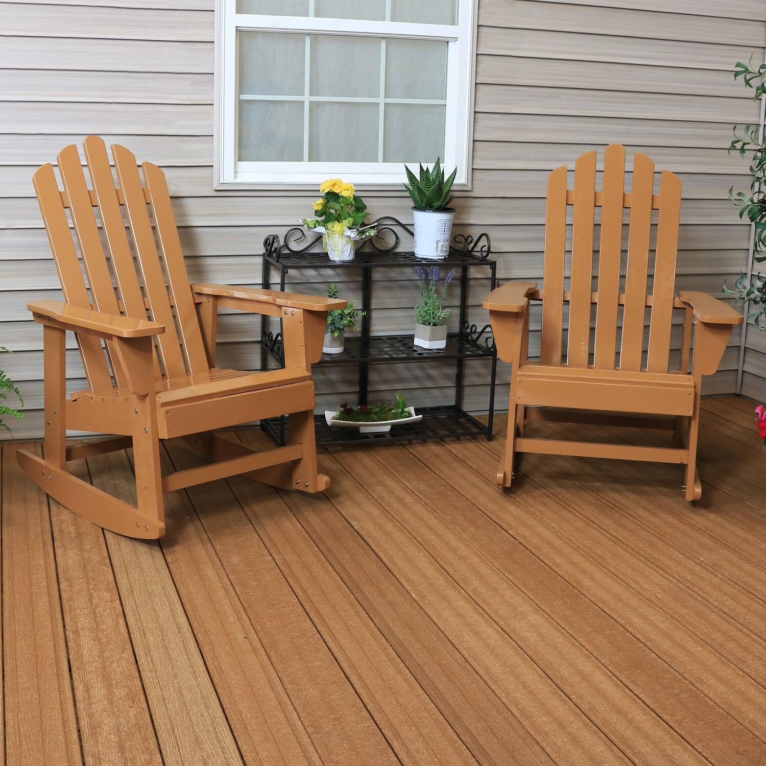 Ultimate Patio Classic 2-Piece Wooden Adirondack Rocking Chair Set - Cedar - Lifestyle View thumbnail