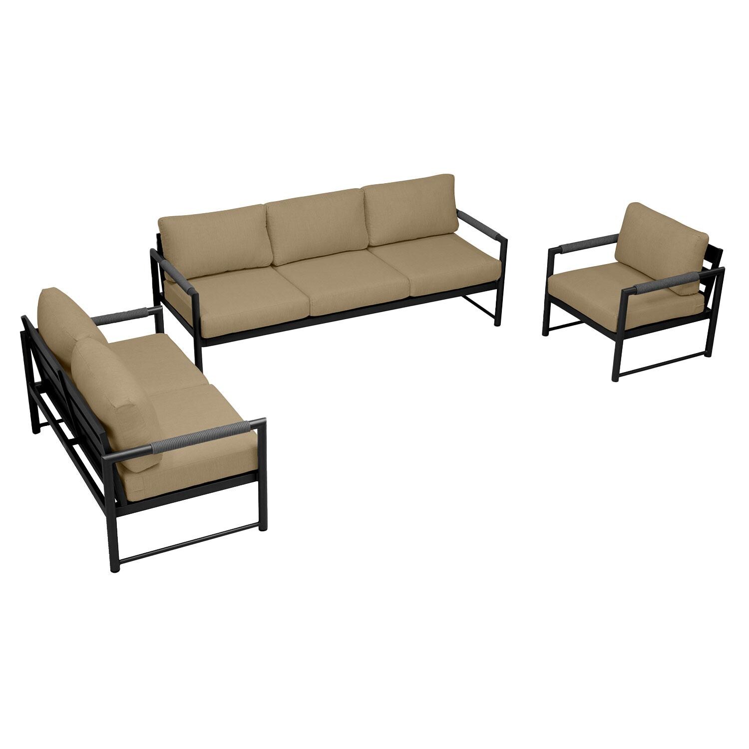 Lakeview AVEBAY-BK-CO-SET143-HB Avenue Bay Black/Carbon 3 Pc Sofa Loveseat Set - Heather Beige - Overhead View - White Background thumbnail