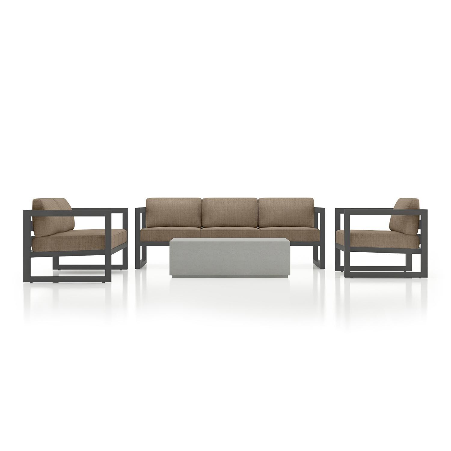 Misty Cove 4 Piece Seating Set in Slate w/Coffee Table & Heather Beige Cushions by Lakeview - Complete Set - White Background thumbnail