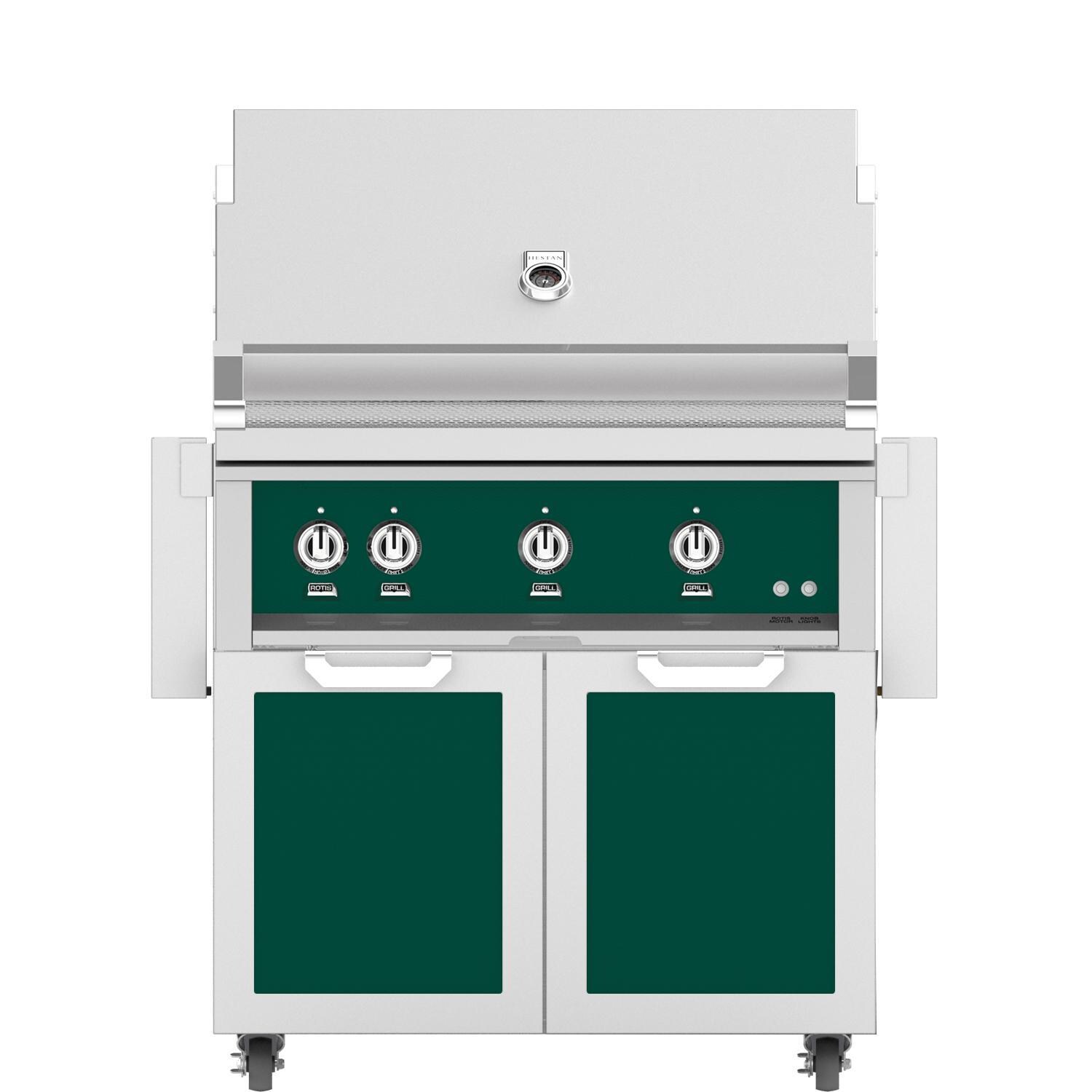Hestan 36-Inch Freestanding Propane Gas Grill W/ All Infrared Burners & Rotisserie On Double Door Tower Cart - Grove - GSBR36-LP-GR thumbnail