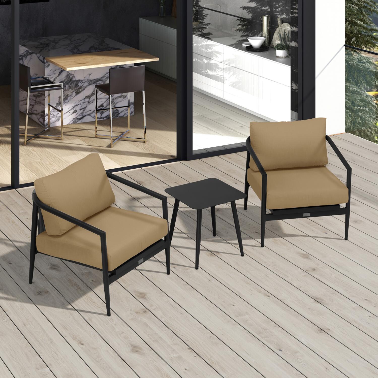Lakeview Midnight Cove 3 Pc Aluminum Club Chair Seating Set in Black/Carbon/Heather Beige - Top - Lifestyle thumbnail