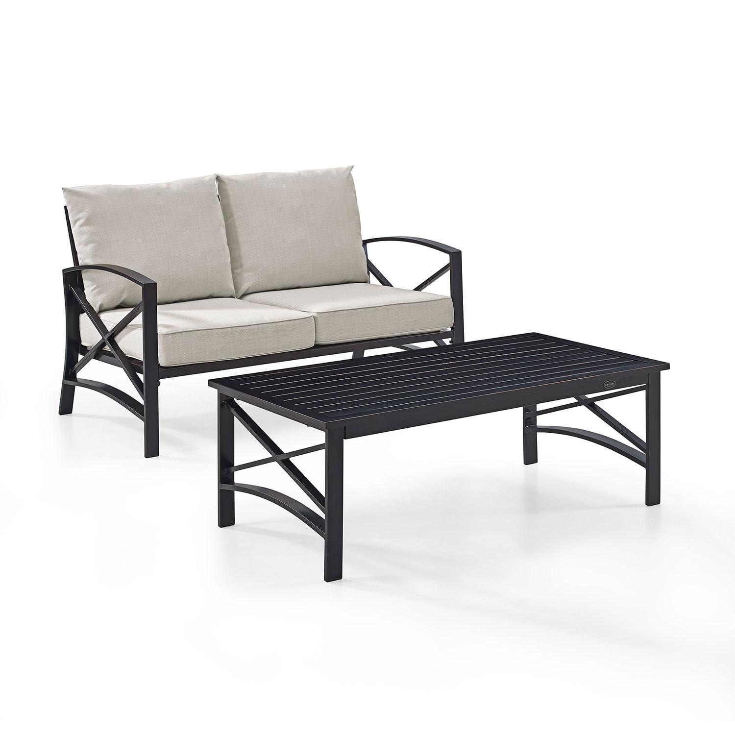 Ultimate Patio UP-82243BZ-OL 2Pc Outdoor Loveseat Patio Furniture Set in Oatmeal - Display - White Background thumbnail