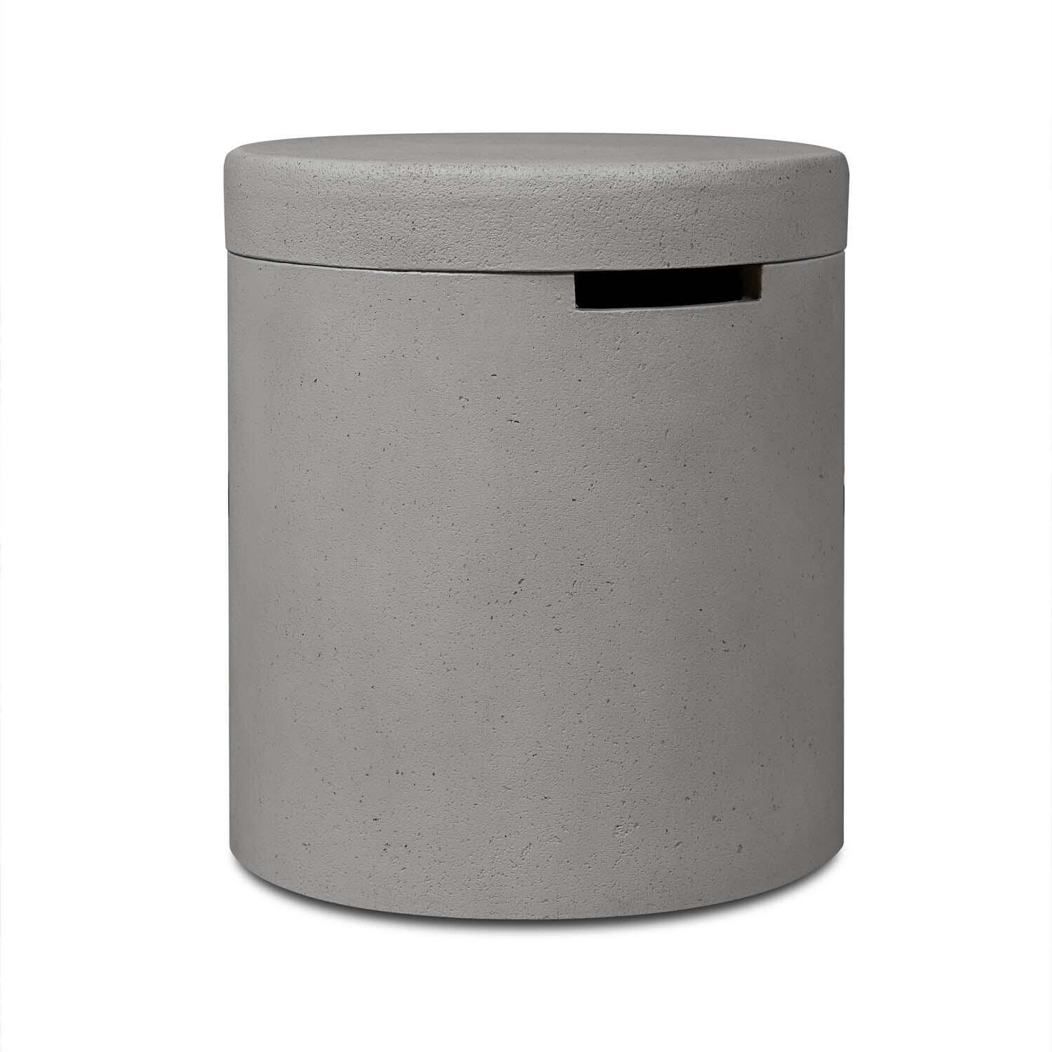 Hillview Bay 18-in Round Concrete Propane Tank Cover & Side Table in Flint by BBQGuys Signature - White Background thumbnail