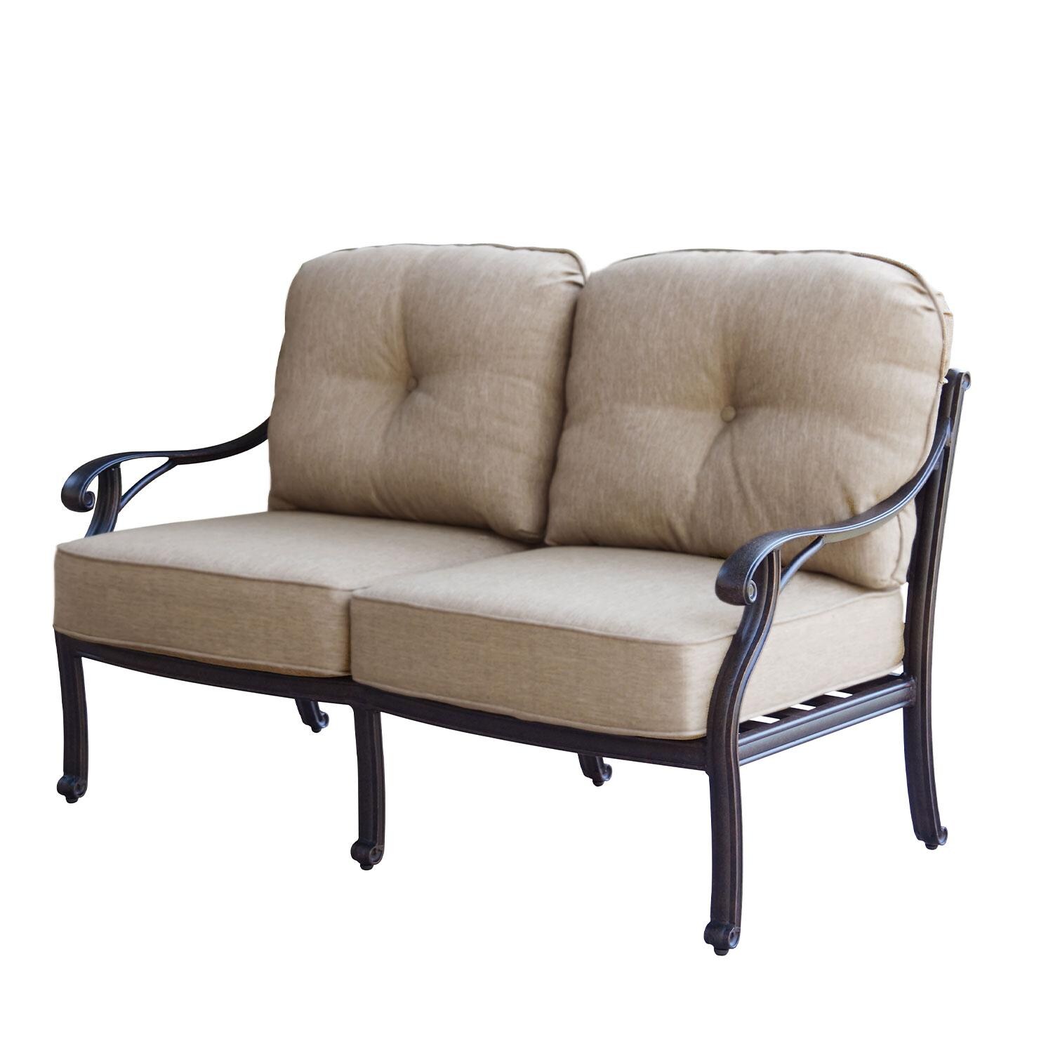Darlee Nassau 4-Piece Patio Loveseat Conversation Set with Cushions and 31 X 46 Inch Oval Coffee Table - Loveseat W/ Cushion - White Background thumbnail