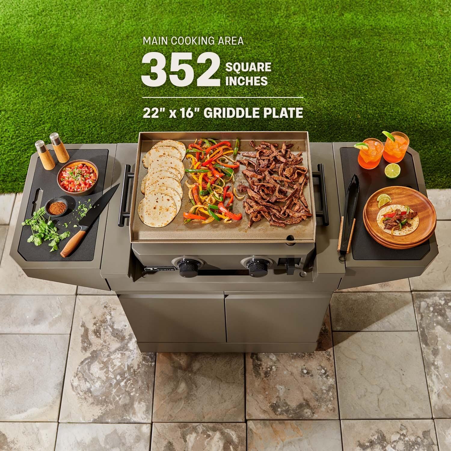 TYTUS TDT-CRT-GGRD Emberwood Propane Gas Griddle and Prep Cart - Capacity - Detail thumbnail