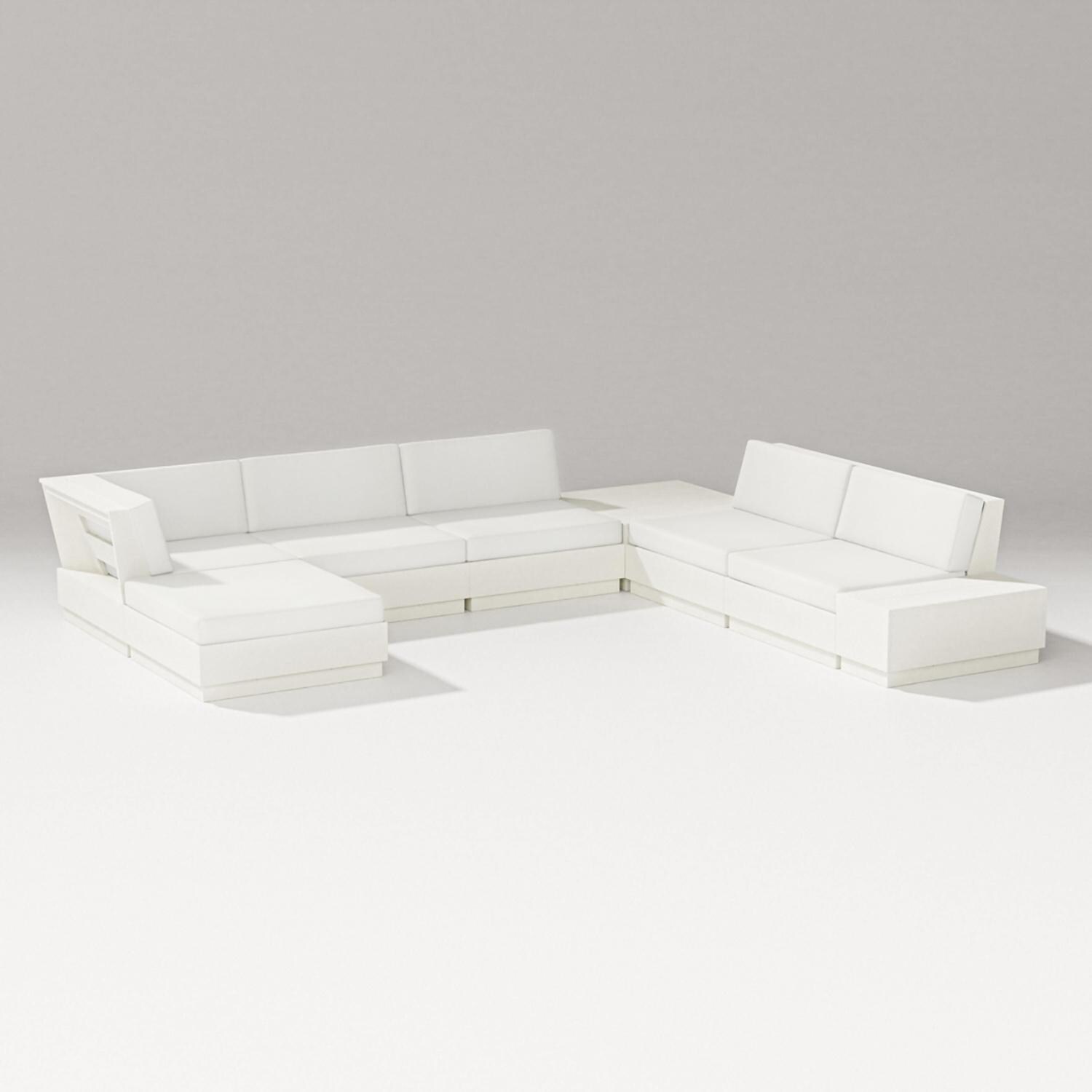 PW Designer Series Elevate 8 Pc Recycled Plastic Sectional Seating Set in Vintage White/Natural Linen - Set - White Background thumbnail