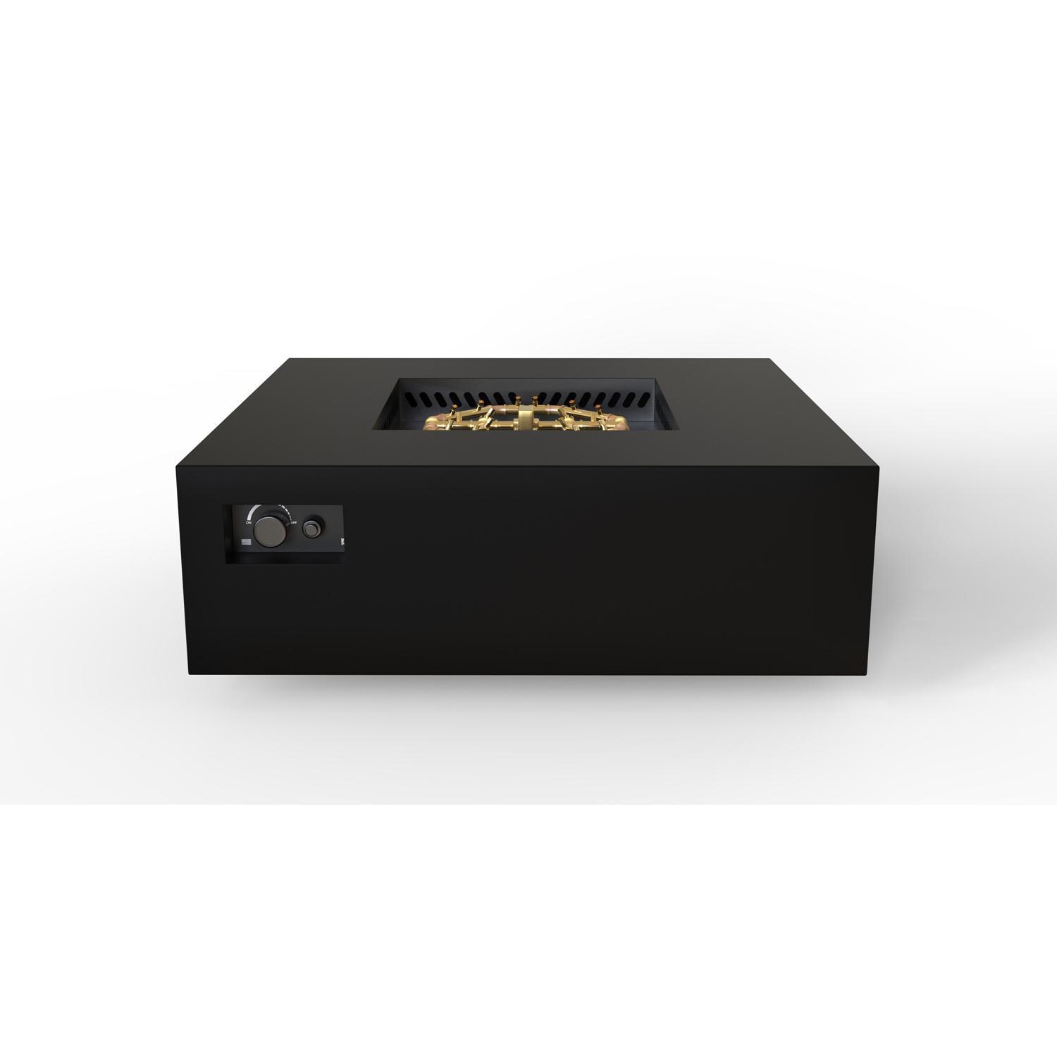 AON 48 Inch Square Powder Coated Steel Propane Fire Pit Table in Black By Warming Trends - Front Angled View - White Background thumbnail