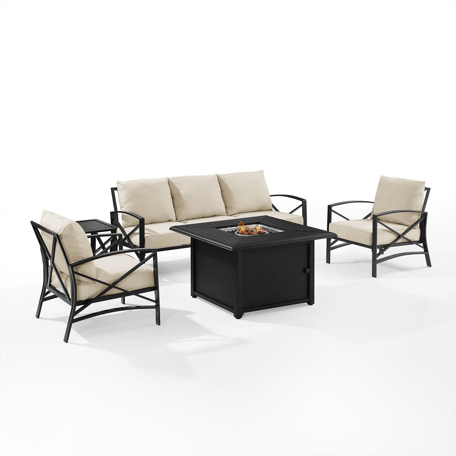 Ultimate Patio UP-82269BZ-OL 5Pc Outdoor Sofa Set W/ Fire Table in Oatmeal - Display W/ Fire Table On - White Background thumbnail