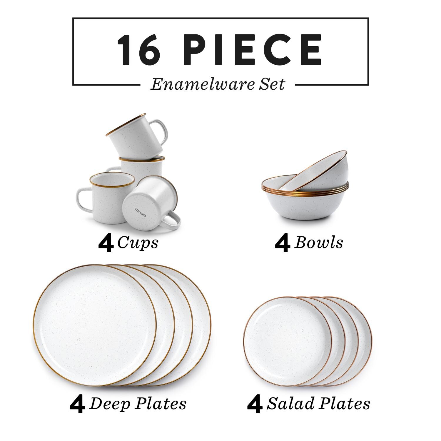 Barebones Living BND-1342 Enamel Dining Set - 16 pc - Eggshell - Product Overview thumbnail