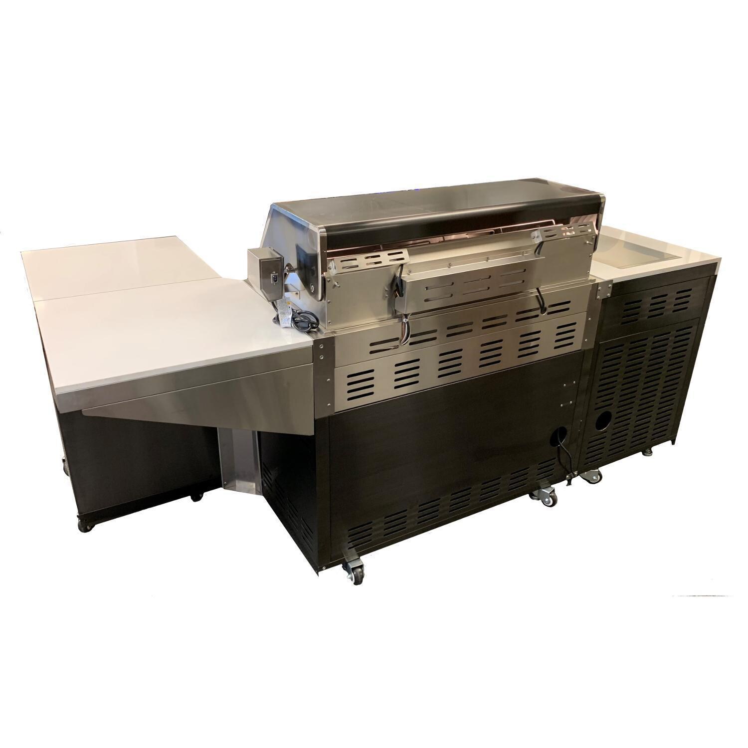 Mont Alpi - MAi805-BSS90C - Deluxe 90 Degree Gas Island Grill - Black Stainless Steel - Rear View (Shown Withe Previous Model Hood) - White Background thumbnail