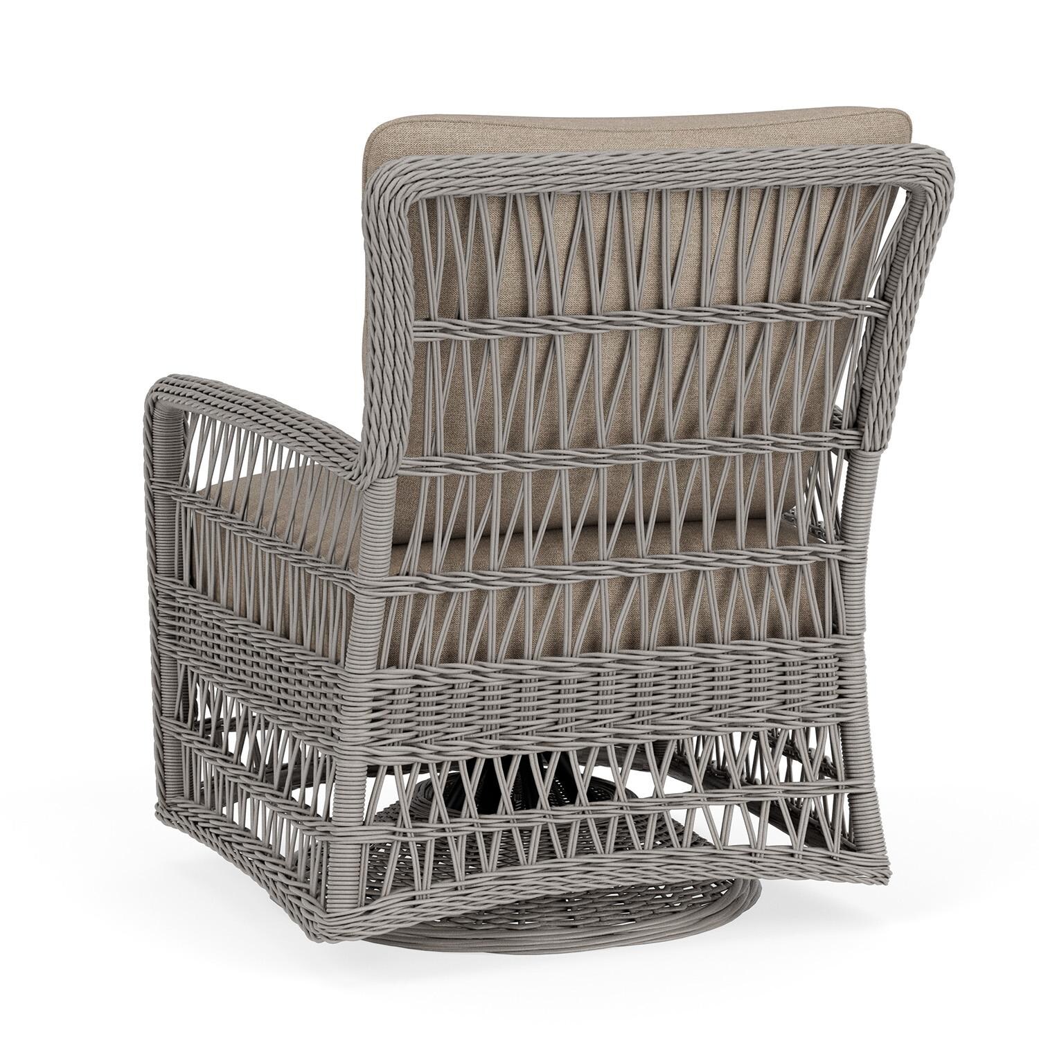 Lloyd Flanders Mackinac Swivel Glider Lounge Chair in Putty Finish with Demo Oatmeal fabric - Rear Left thumbnail