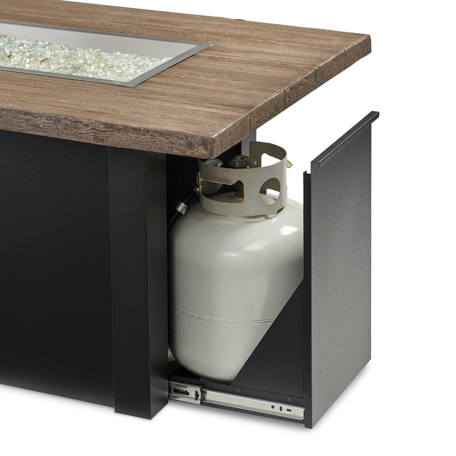 Havenwood 62 Inch Natural Gas Fire Pit Table W/ Driftwood Top & Black Base - Tank Drawer - Detail thumbnail