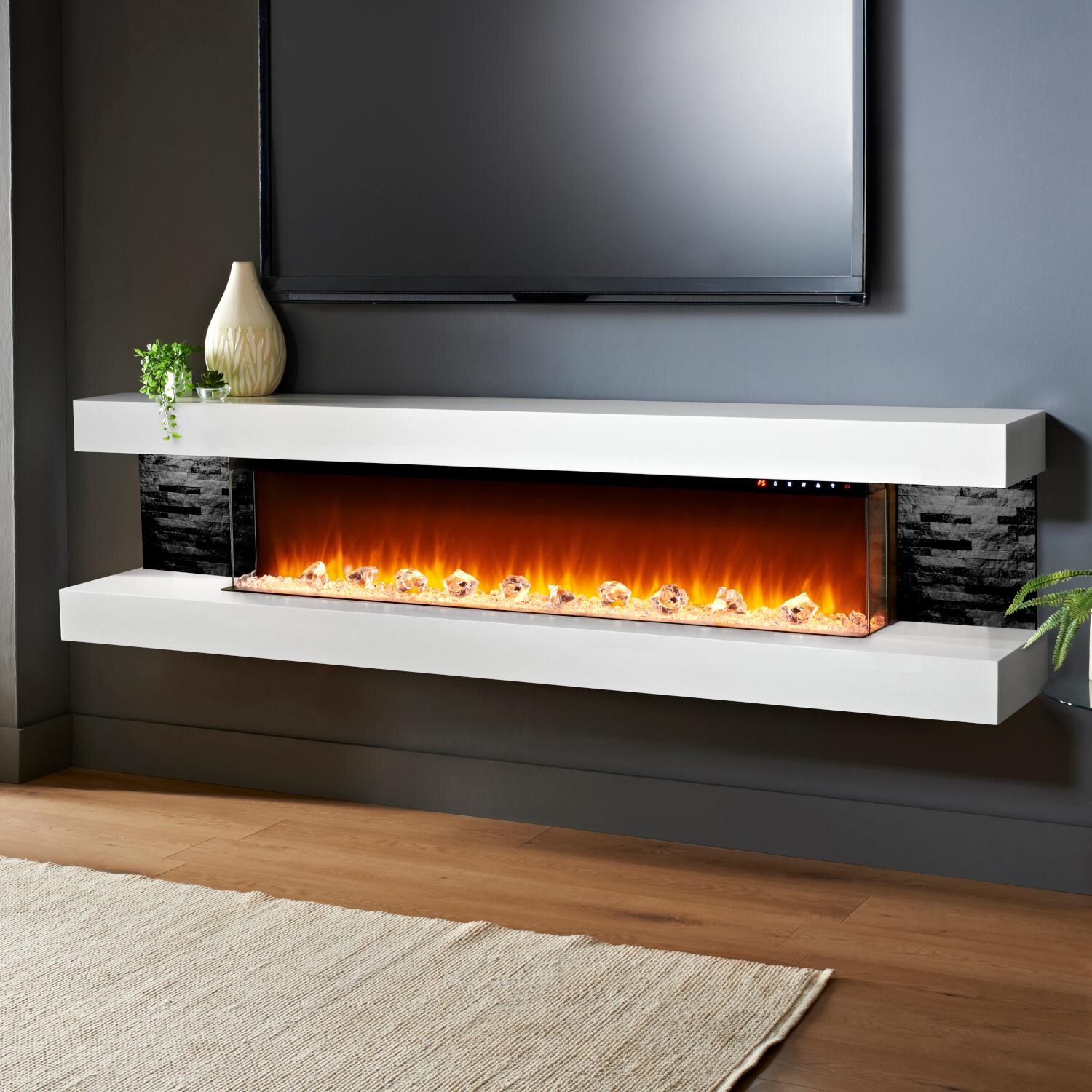 Evolution Fires EFV96BTW Vegas 96-Inch Wall Mount Electric Fireplace - Black Gloss Panels thumbnail