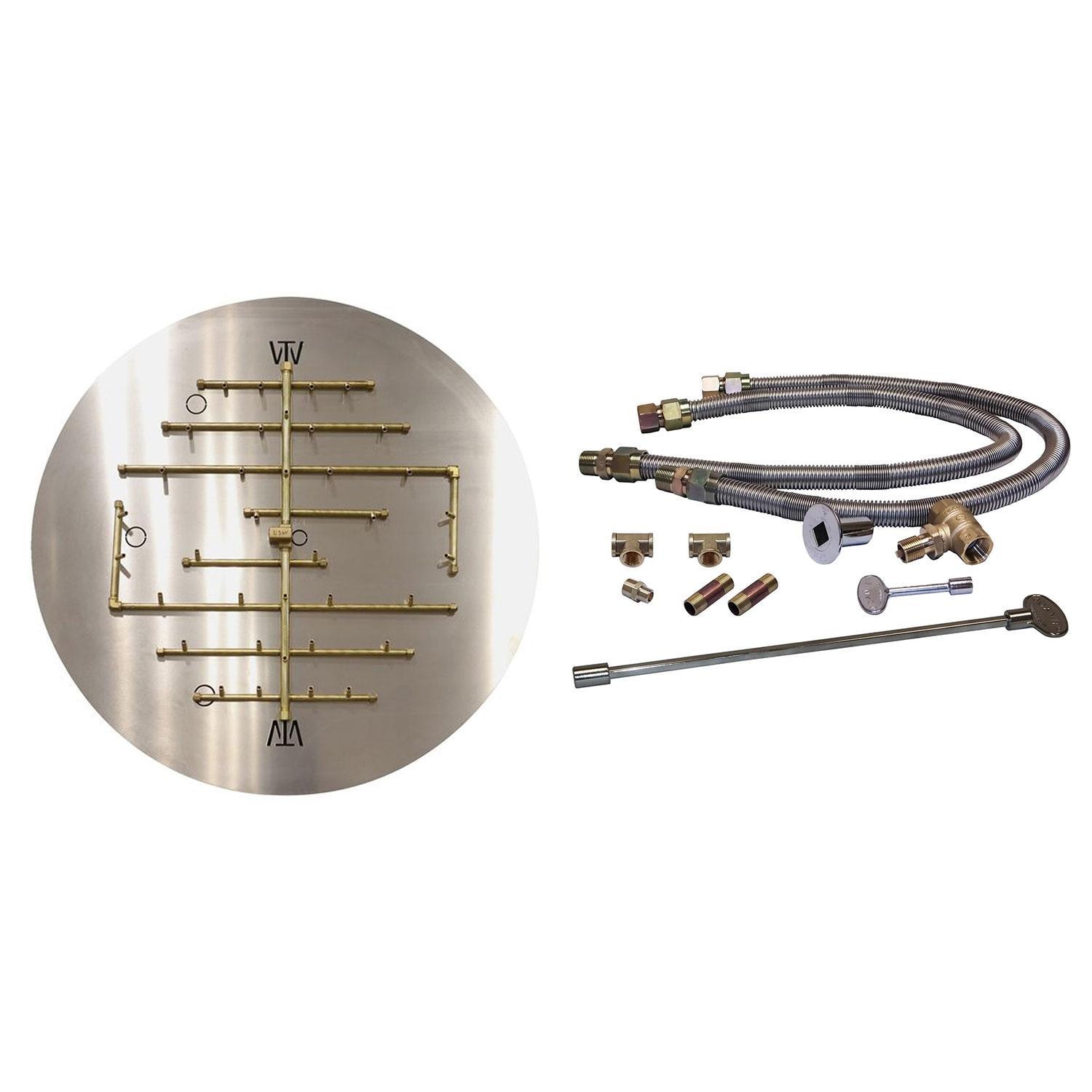 Warming Trends 29 1/2 X 28 1/2 CROSSFIRE Brass Natural Gas/Propane Burner w/ 48-in Circular Plate & Double Flex Line Kit