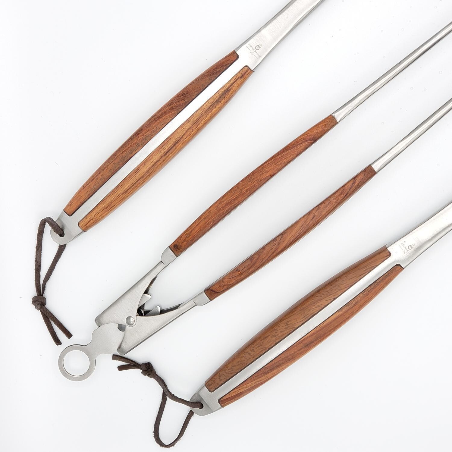 BBQ Dragon BBQD390 3-Piece Luxury Stainless Steel Rosewood Tool Set - Tool Handles thumbnail