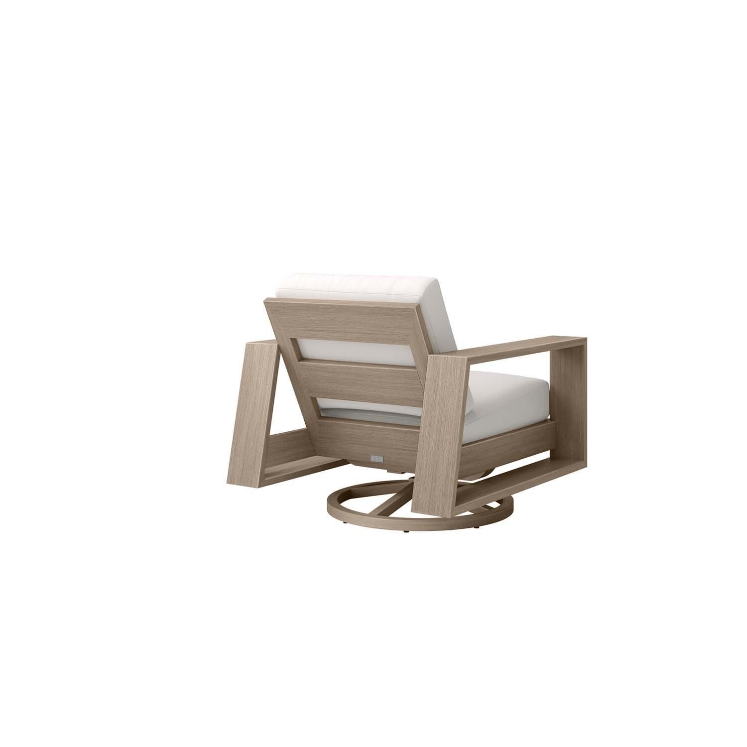Novara Aluminum Club Chair Swivel Rocker in Flax w/ Natural White Cushions By Ebel - Back View - White Background thumbnail
