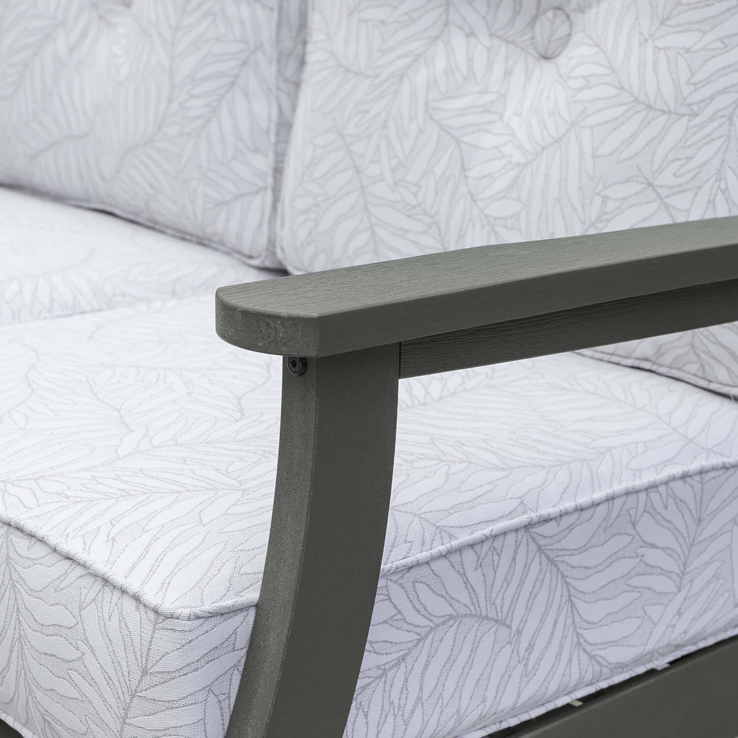 Blushing Bay 2 Person Recycled Plastic Loveseat in Lively Parchment/Coastal Teak by Lakeview Outdoor Designs - Detail thumbnail