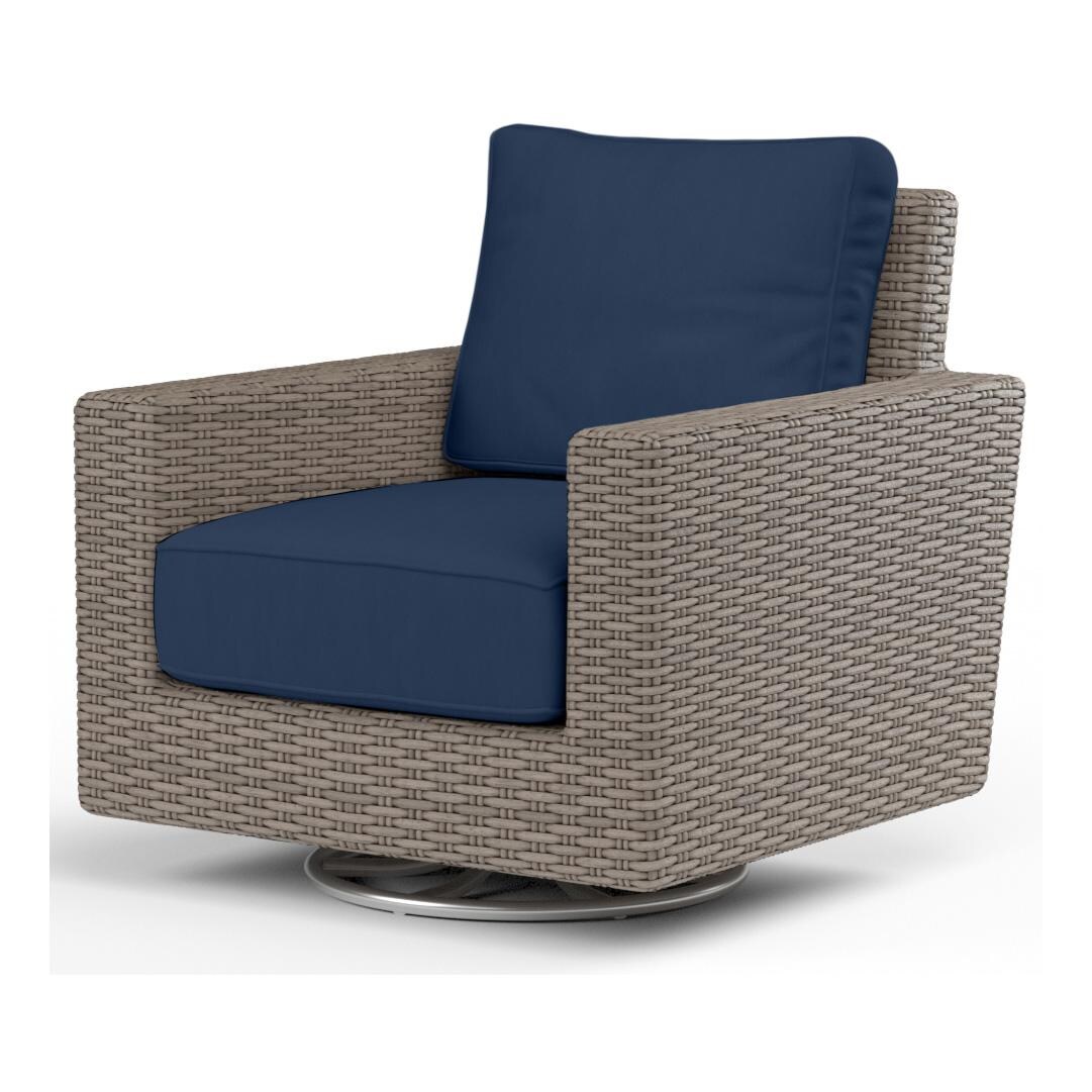 Coronado Wicker Swivel Rocker Club Chair in Driftwood/Spectrum Indigo by Sunset West