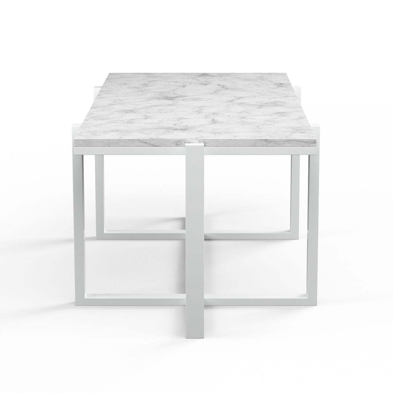 Sunset West - 4707-CT - Bazaar 52 X 24 Inch Rectangular Aluminum Patio Coffee Table W/ Honed Carrara Marble Top - Frost - Side View thumbnail