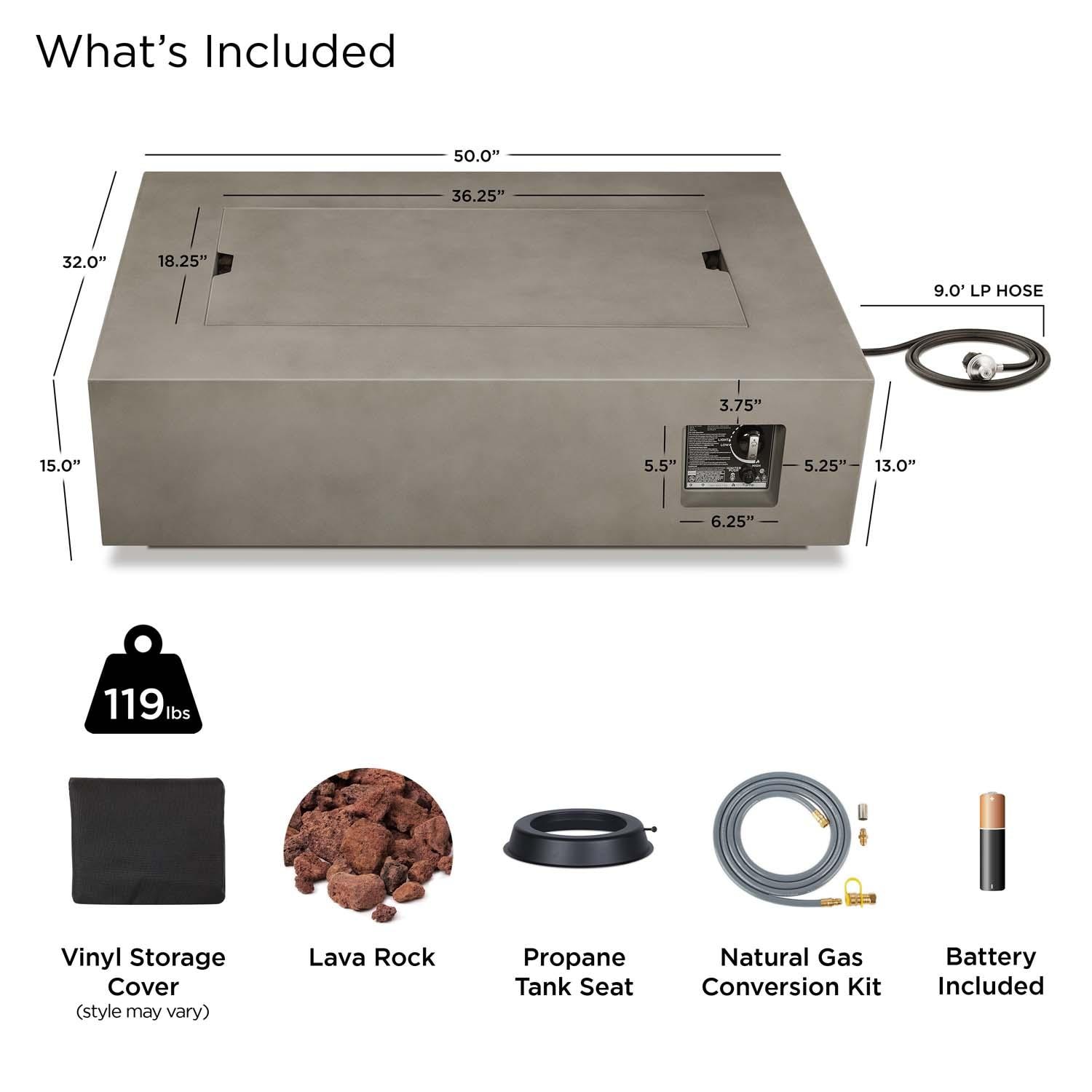 Elysian 50 Inch Rectangular Powder Coated Steel Propane Fire Pit Table in Mist Gray by Lakeview Outdoor Designs - Included thumbnail