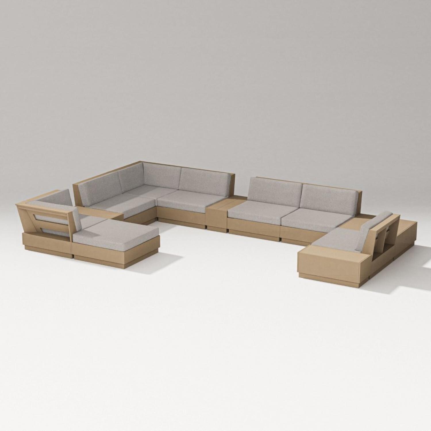 Elevate 12 Pc Recycled Plastic Chaise Sectional Seating Set in Vintage Sahara/Weathered Tweed By PW Designer Series