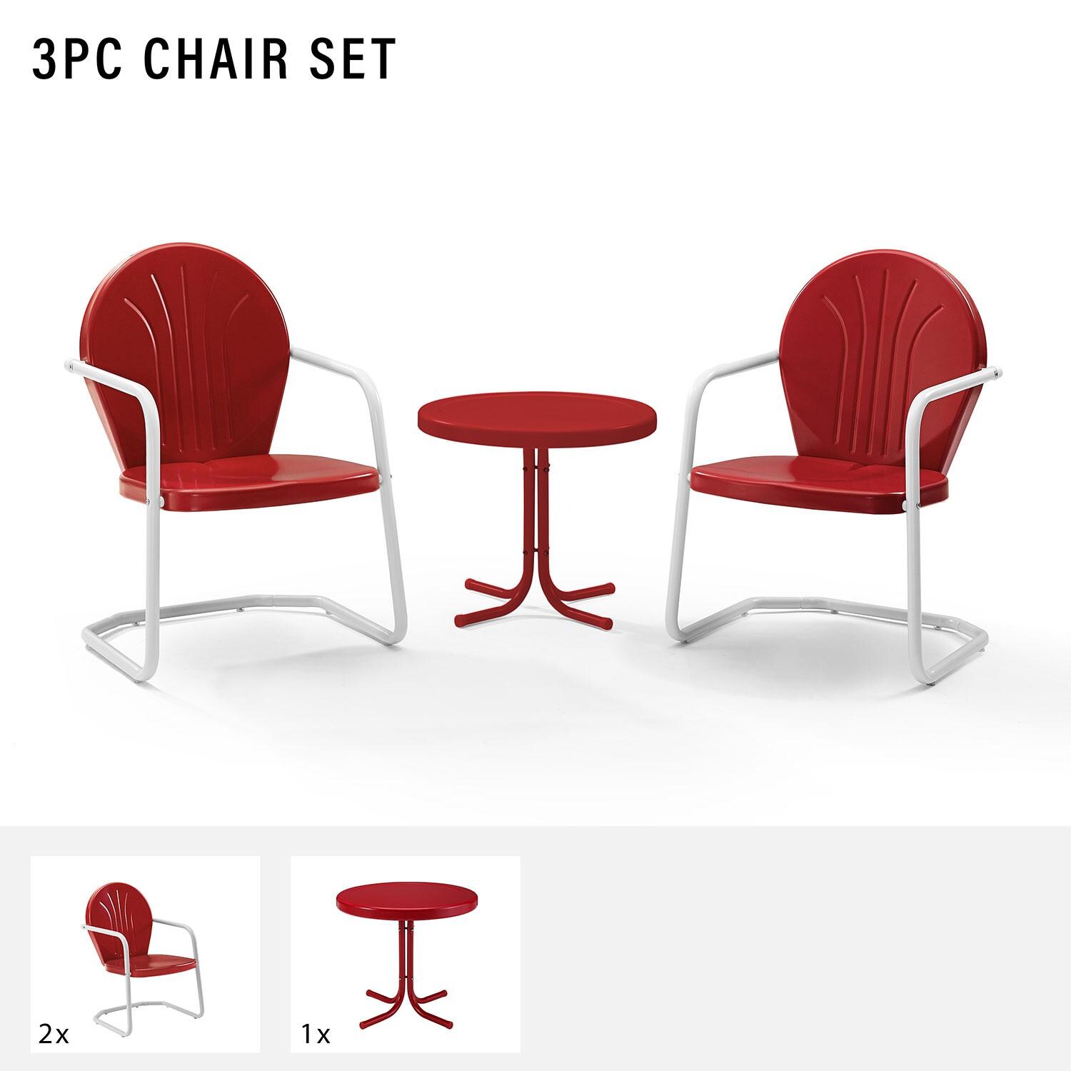 Ultimate Patio UP-32237RE-RE 3Pc Retro Outdoor Chair Set in Red Gloss with Red Table - Included in Set (Two Chairs and Table) - Diagram thumbnail