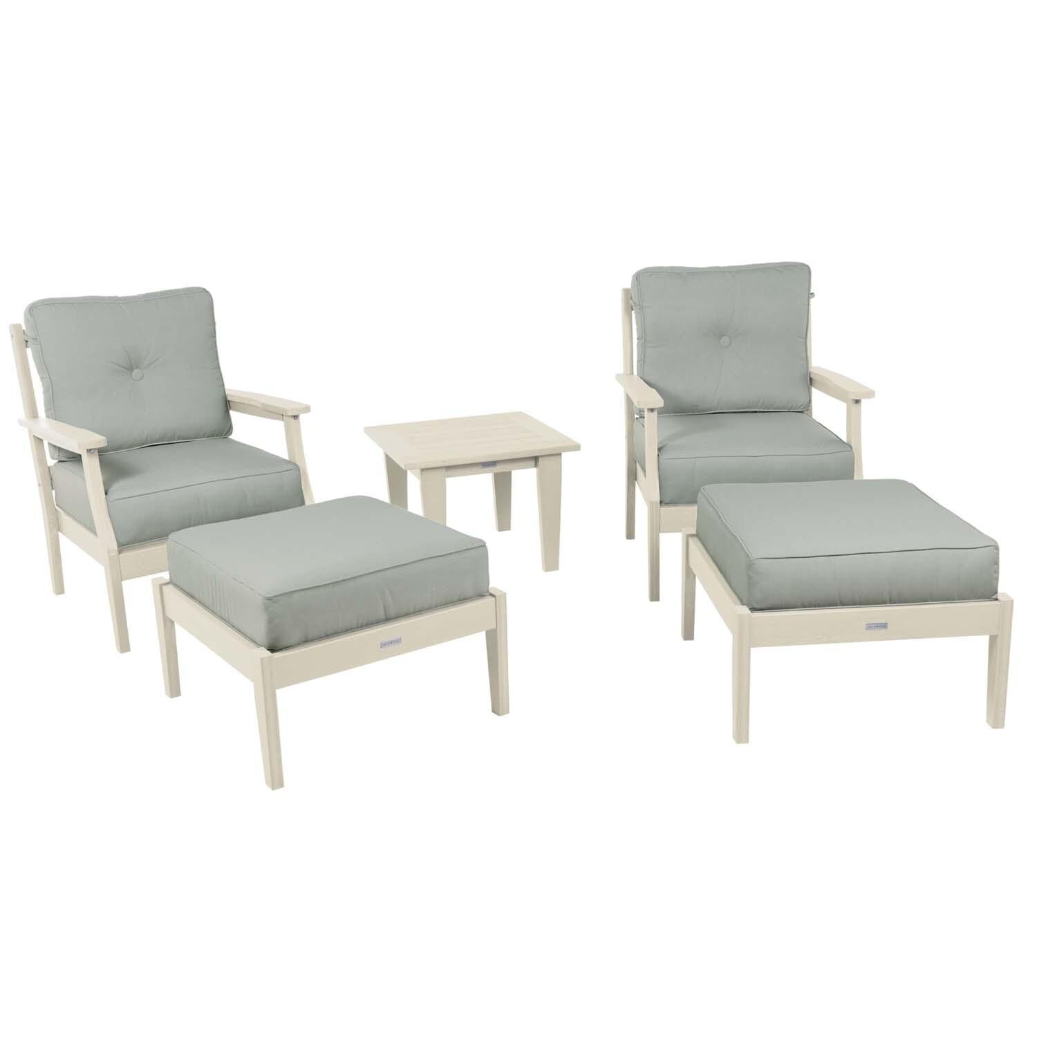 Blushing Bay 5 Pc Recycled Plastic Seating Set in Canvas Seasalt/Whitewash by Lakeview Outdoor Designs - Front View - White Background thumbnail