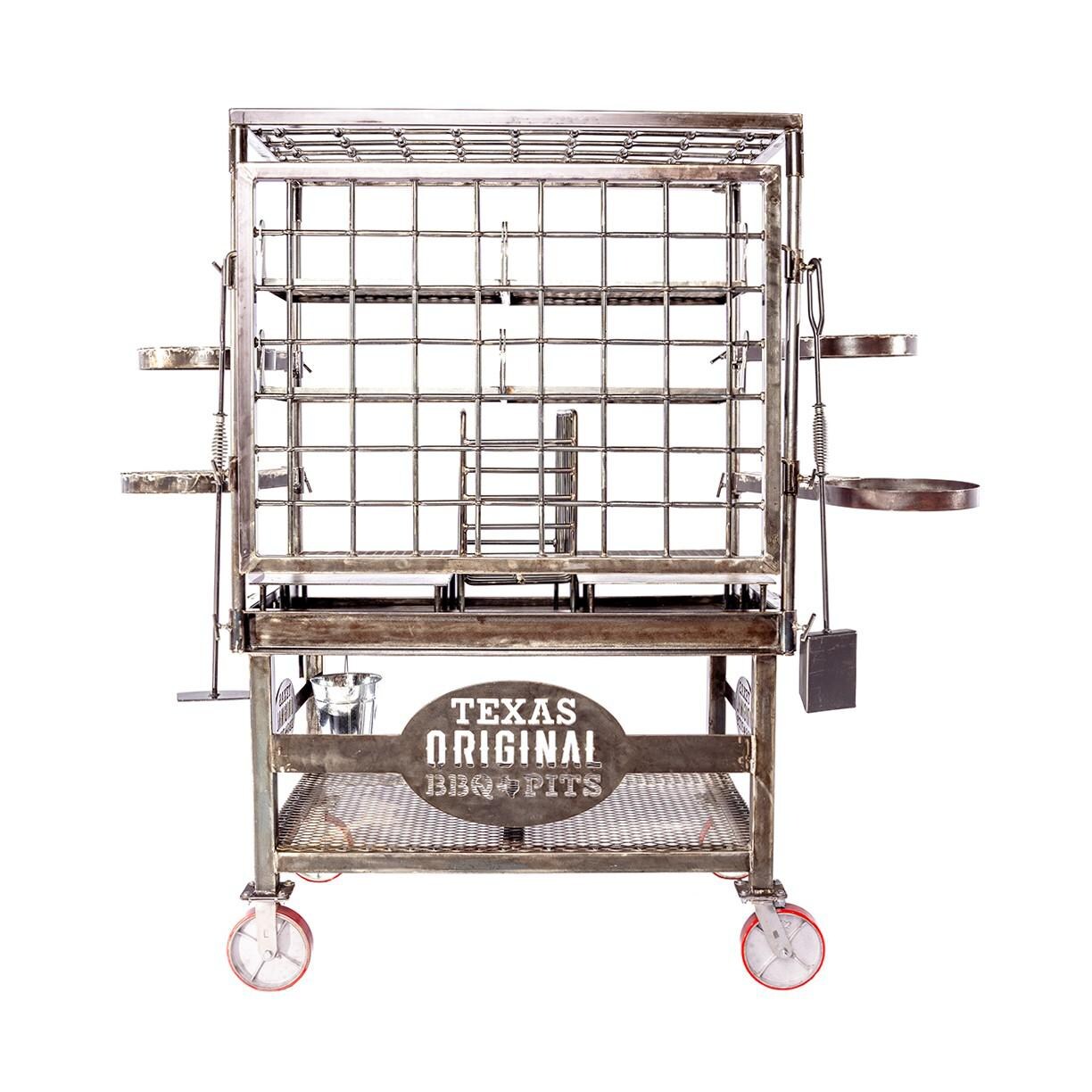 Texas Original Pits LFT-LOADED Laredo Loaded Live Fire Table - Front View With Rake and Shovel thumbnail