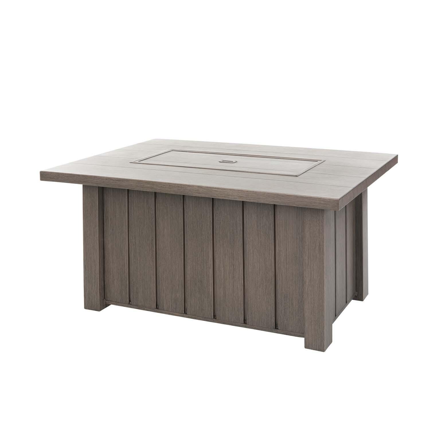 Trevi 32 Inch Rectangular Aluminum Propane Fire Pit w/ Lid in Hickory by Ebel - Closed - White Background thumbnail