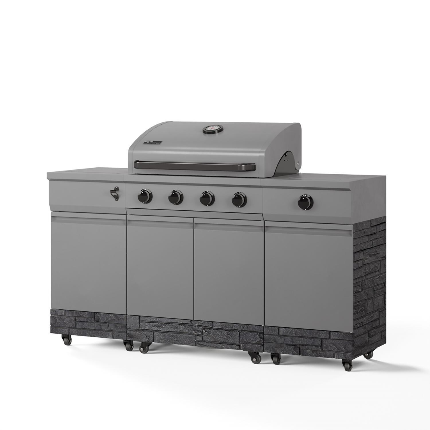 TYTUS Fresno Series 5-Burner Natural Gas Island Grill in Gunmetal + Graphite Stone w/ Cover & Griddle (Ships Propane w/ Conversion Kit) - Angle - White Background thumbnail