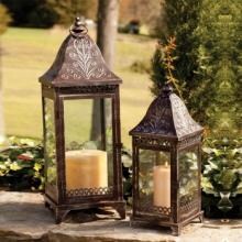 Antique Bronze Metal Lanterns - Set Of 2 image
