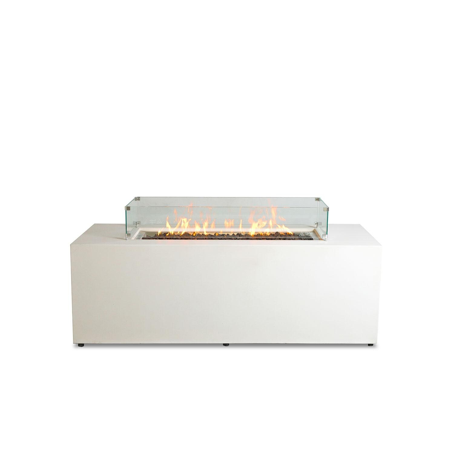 Glenwood 72-in Rectangular Concrete Propane Fire Pit in White w/ Hidden Propane Tank by Lakeview Outdoor Designs - Glass Wind Guard - On - Front View - White Background thumbnail
