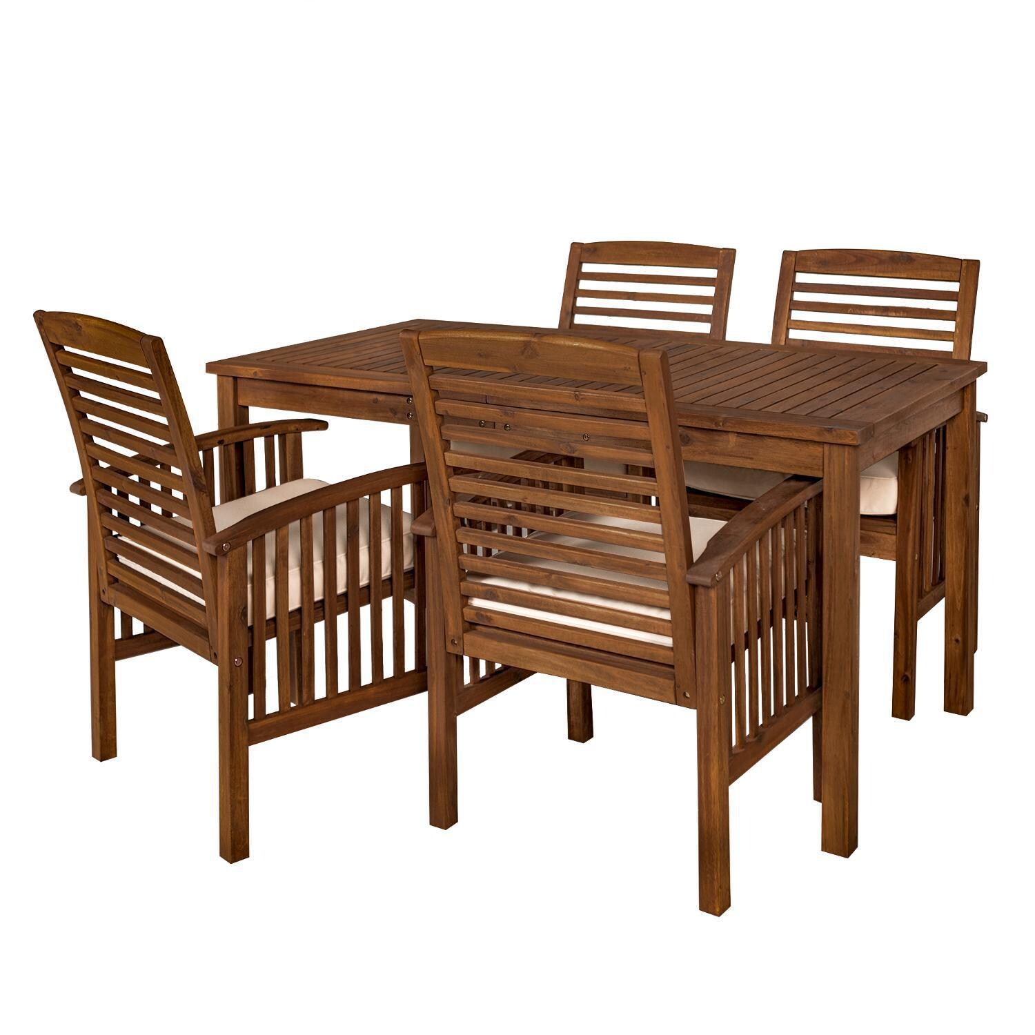 Ultimate Patio Horizon Way 5 Piece Dark Brown Acacia Patio Dining Set - Angled View thumbnail
