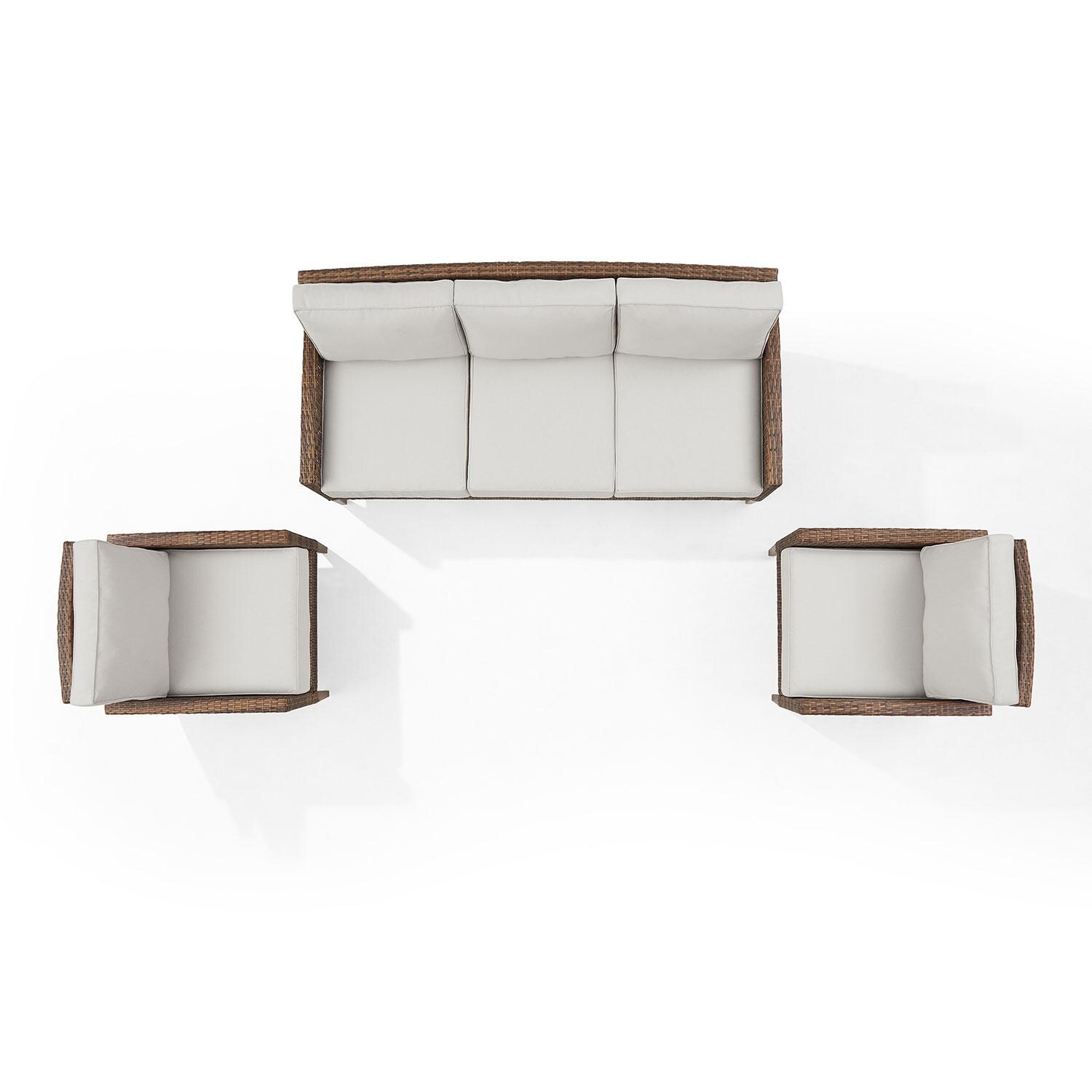 Ultimate Patio UP-92426BR-CR 3Pc Wicker Outdoor Sofa Patio Furniture Set in Cr - me - Overhead View - White Background thumbnail