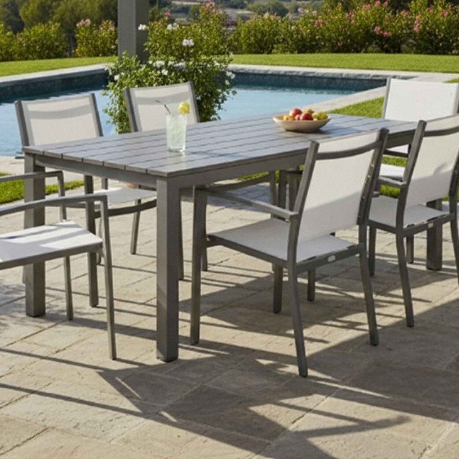 Lakeview Outdoor Designs LV-334-7 Everglades 7 Pc Polyresin Dining Set in Gray - By The Pool - Lifestyle thumbnail