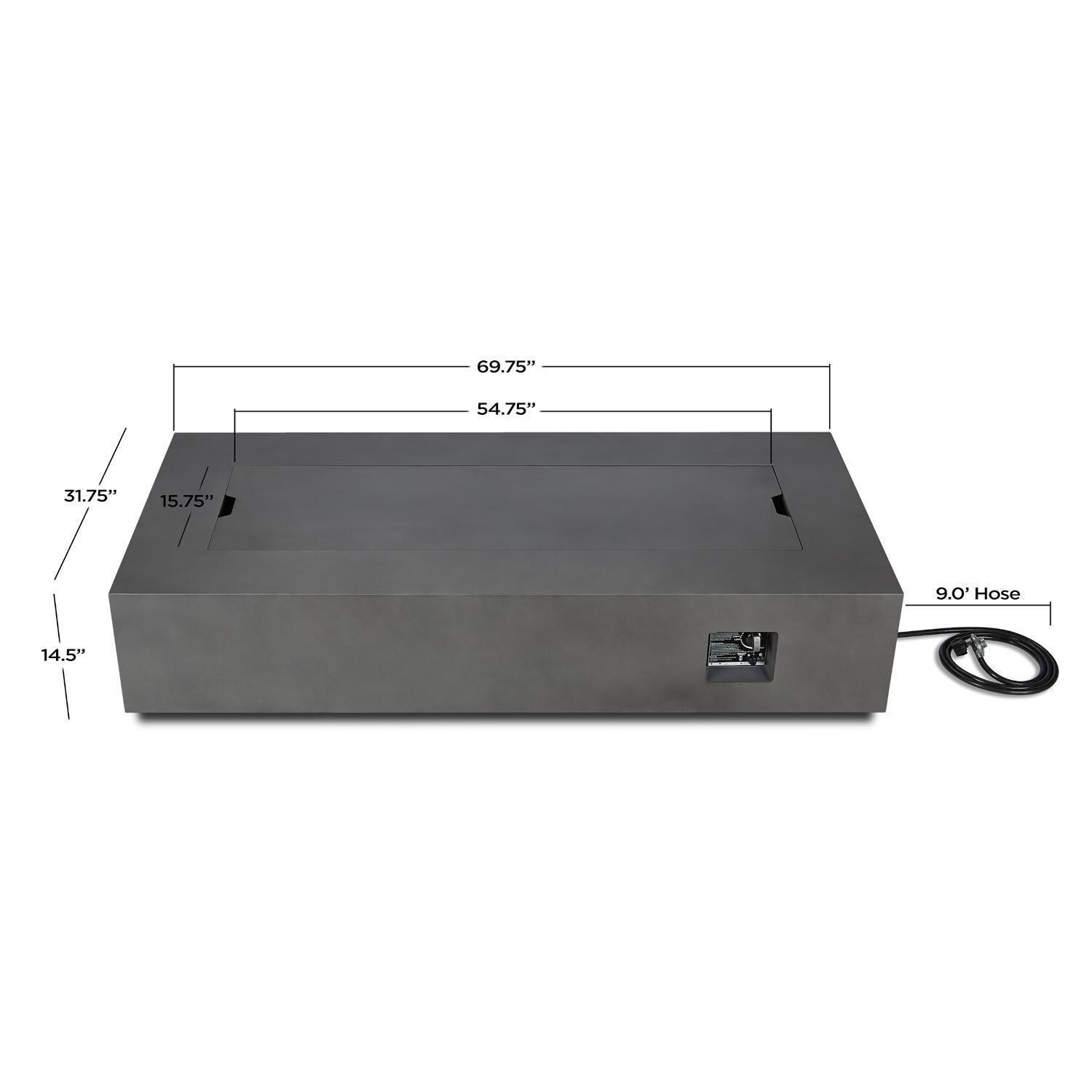 Lakeview Outdoor Designs SC-C9814LP-WSLT Elysian 70-Inch Rectangle Propane Gas Fire Table - Dimensions thumbnail