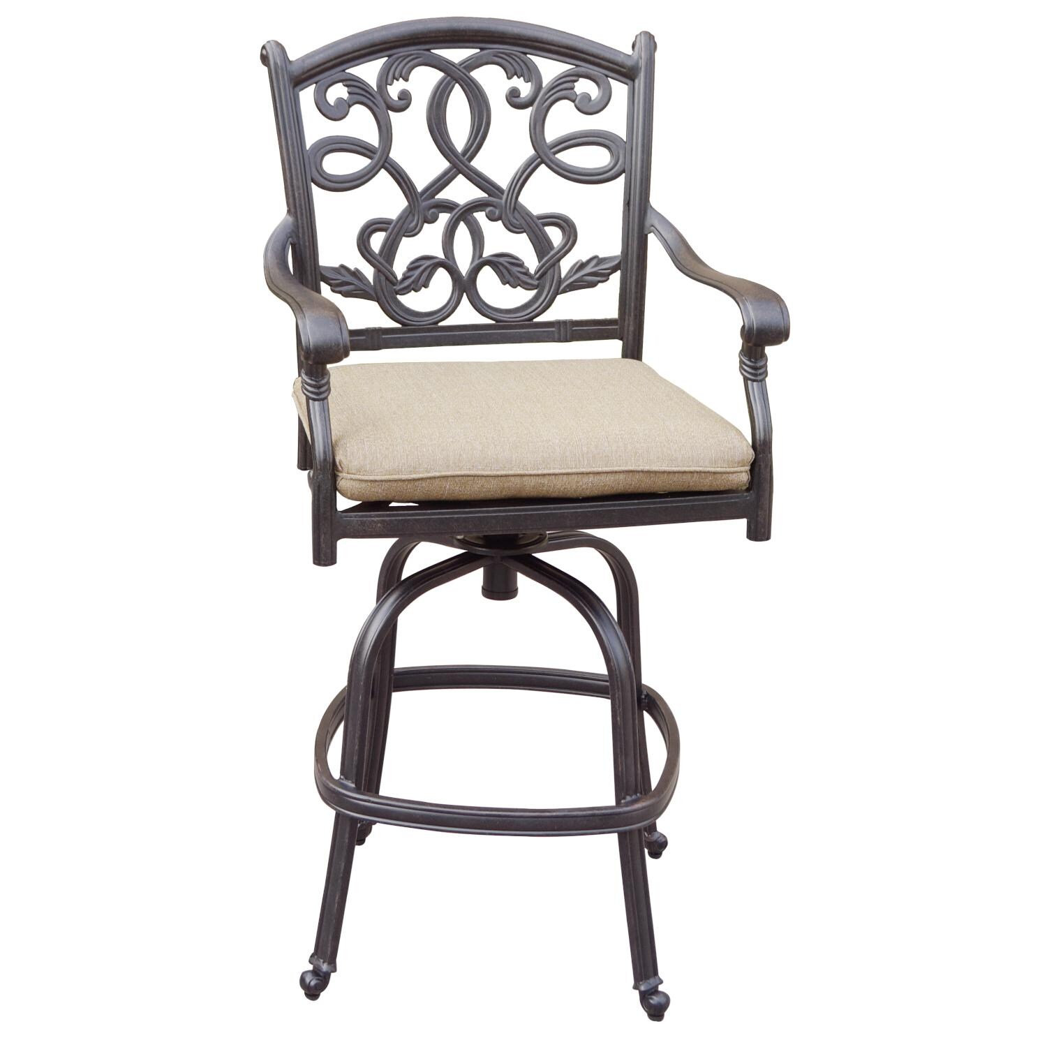 Darlee DL2052-5PC-80F Santa Monica 5 Piece Cast Aluminum Patio Bar Set W/ 42 Inch Round Pedestal Table & Sesame Cushions - Bar Stool thumbnail