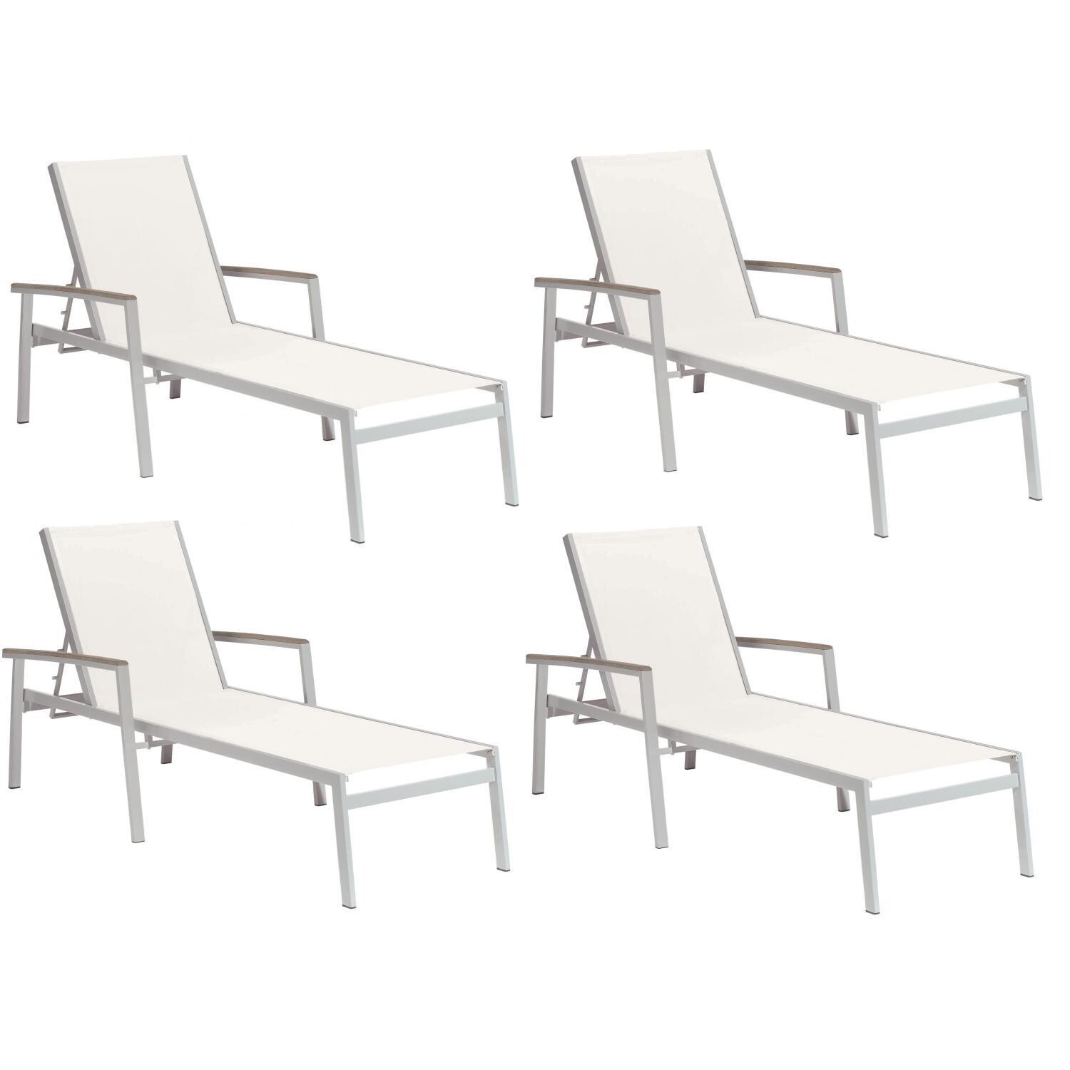 Travira Aluminum Patio Chaise Lounge W/ Natural Sling & Vintage Tekwood Armcaps By Oxford Garden - Set Of?4 thumbnail