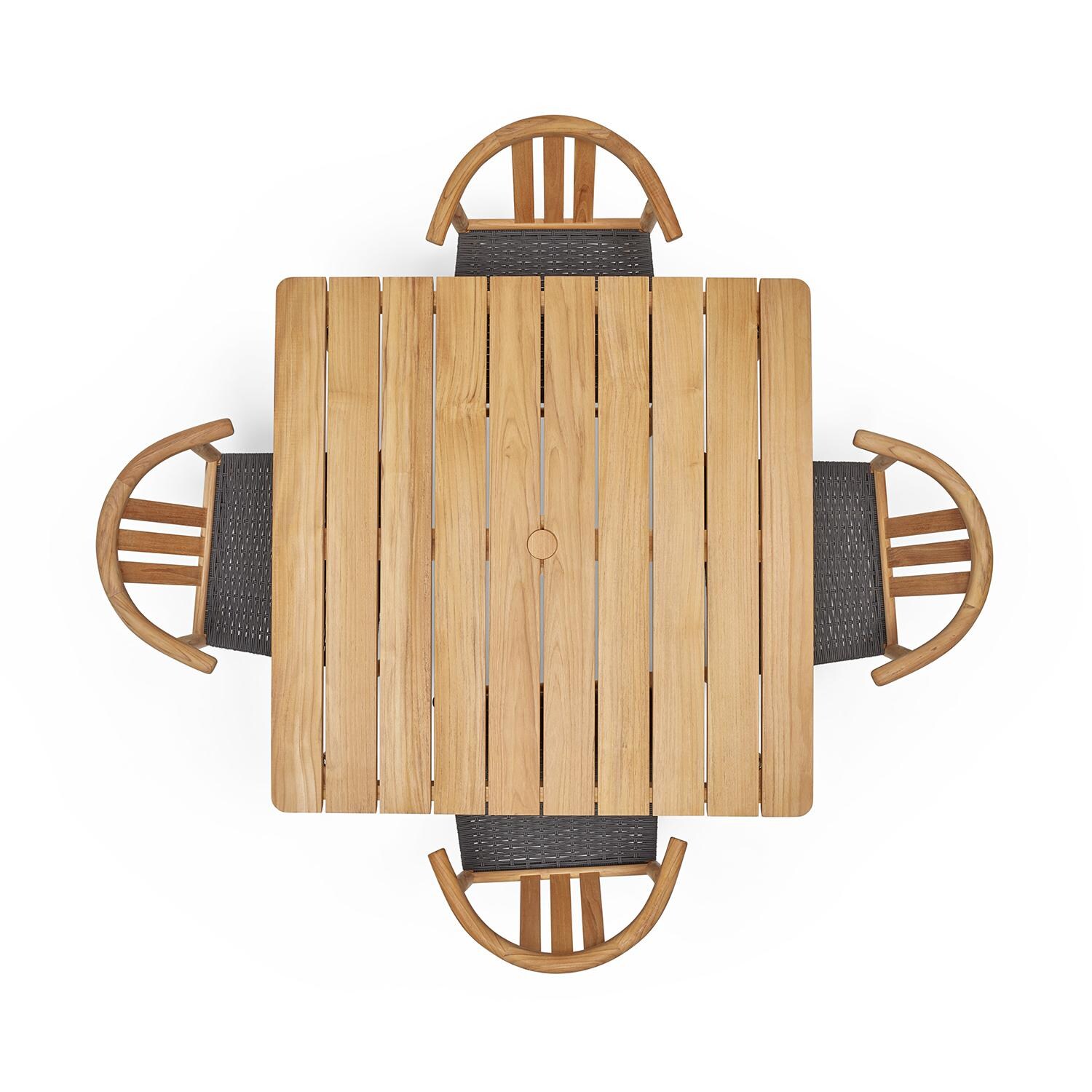 Neighbor HVN-SDT-SET 5 Piece Teak Square Dining Set - Overhead View thumbnail