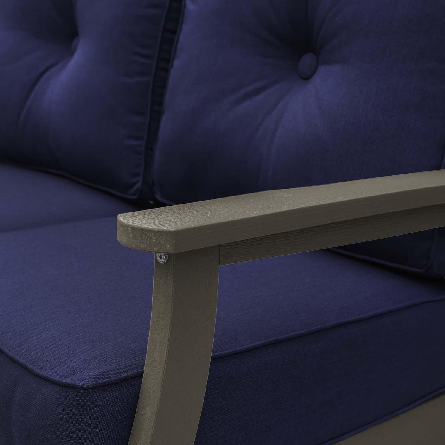 Blushing Bay 2 Person Recycled Plastic Loveseat in Spectrum Indigo/Woodland Brown by Lakeview Outdoor Designs - Detail thumbnail