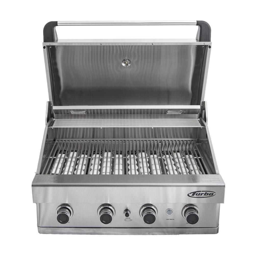 Turbo BTH3221BNG 32-Inch 4-Burner Built-In Gas Grill - Grill Front With Hood Open thumbnail