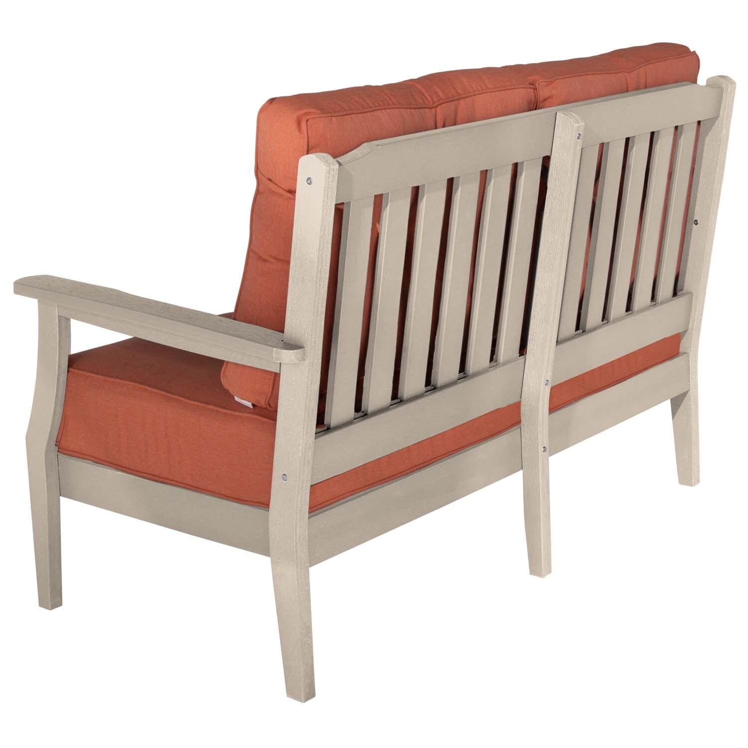Blushing Bay 2 Person Recycled Plastic Loveseat in Canvas Persimmon/Whitewash by Lakeview Outdoor Designs - Back View - White Background thumbnail
