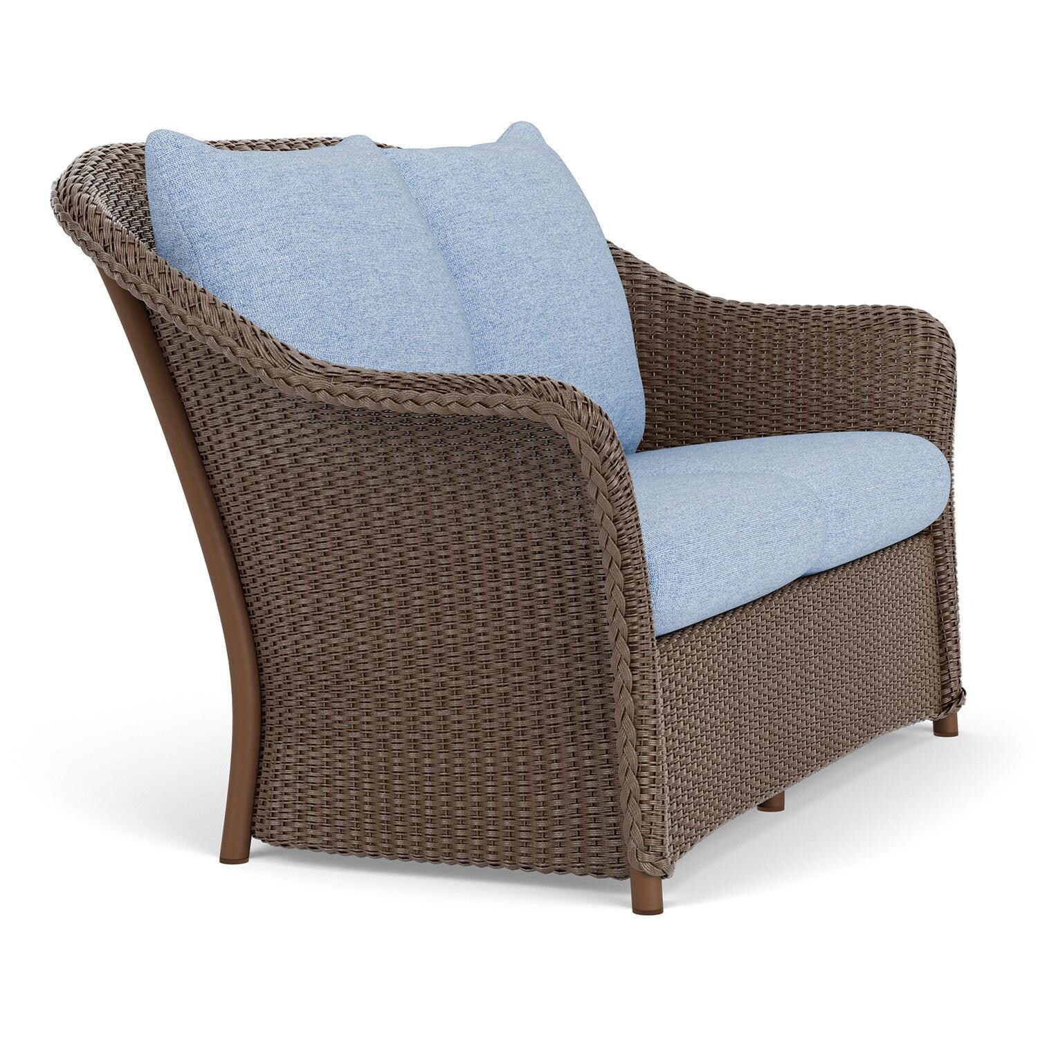 Lloyd Flanders Weekend Retreat Loveseat in Bark Finish W/ Demo Skyway Fabric - Angled thumbnail