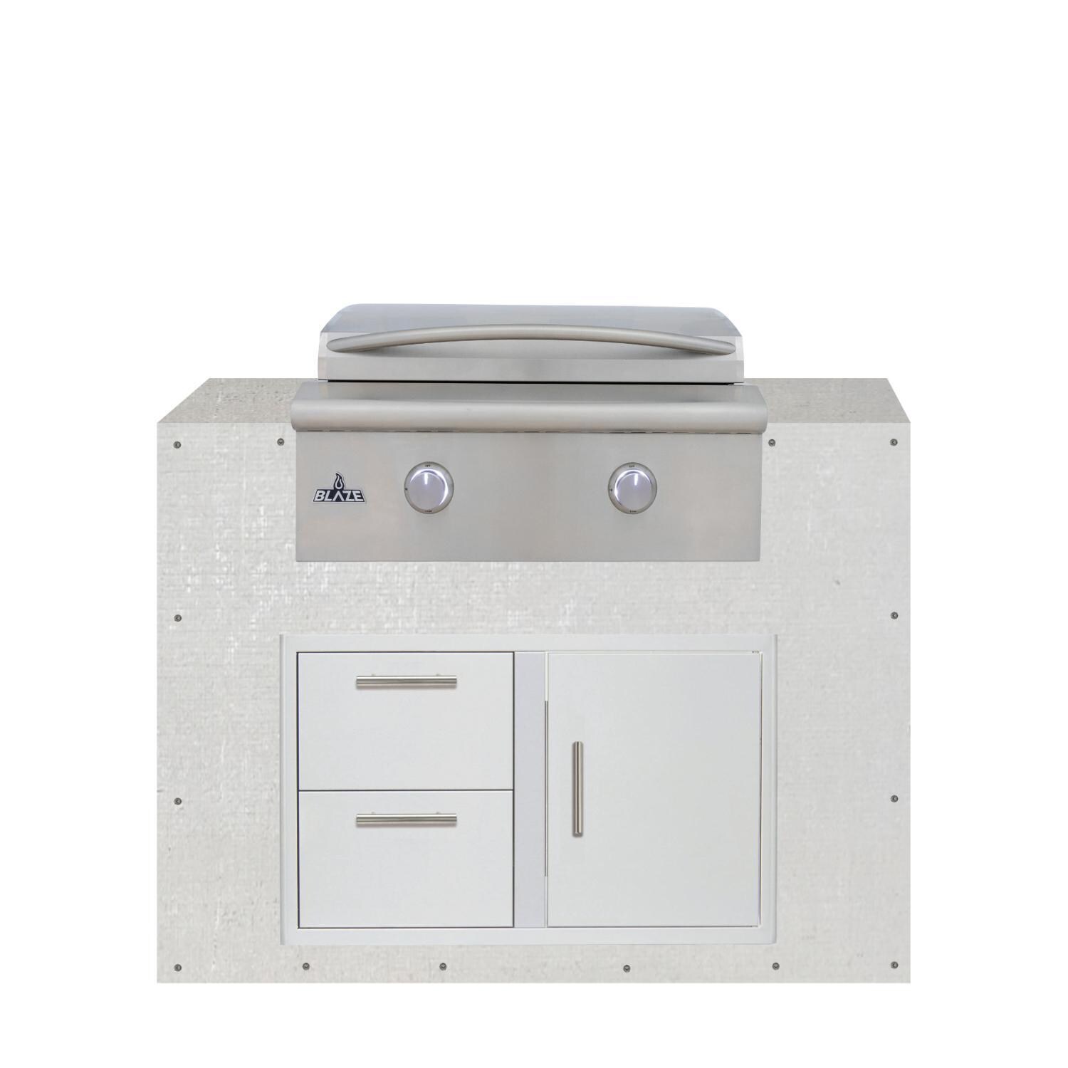 BBQGuys Signature 48-in Ready for Finish Outdoor Kitchen Module w/ Blaze LTE+ 30-in Propane Griddle & Double Drawer & Door Combo - Module - White Background thumbnail