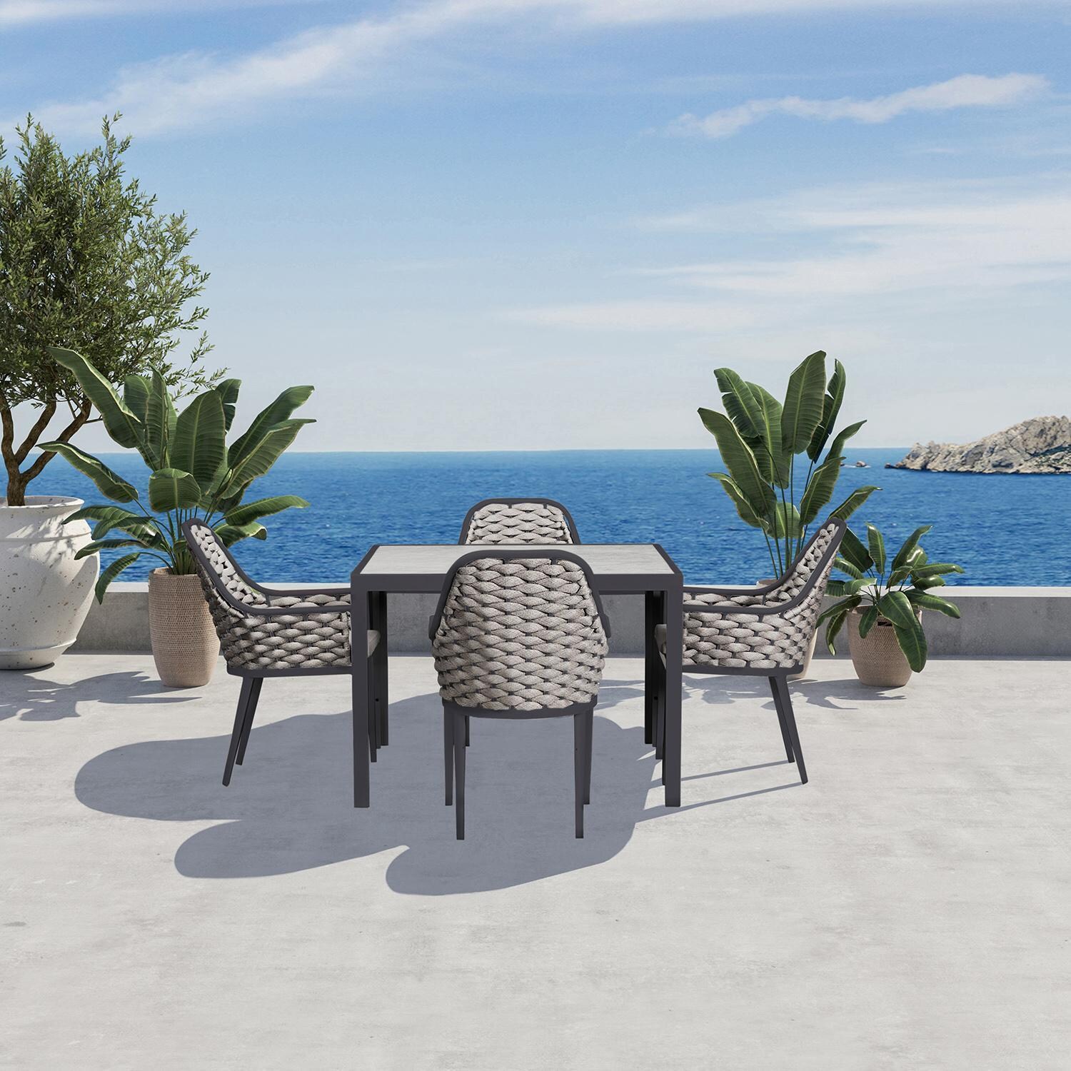 Chloe Bay 5 Pc Aluminum Square Dining Set in Slate by Lakeview - By The Water - Lifestyle thumbnail