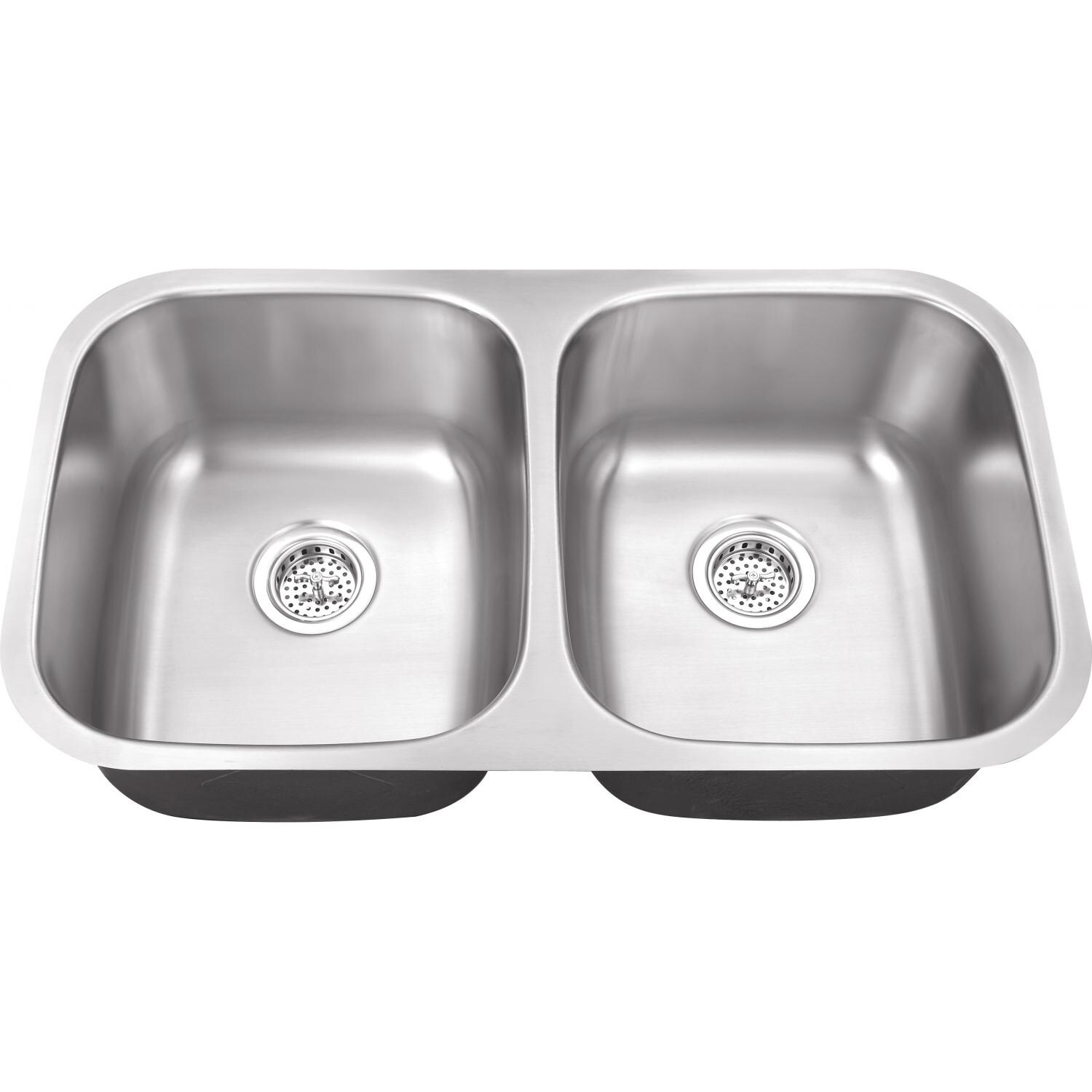 Platinum 32 X 18 16-Gauge Double Bowl Stainless Steel Undermount Sink (Shown With Strainers -  Not Included) thumbnail